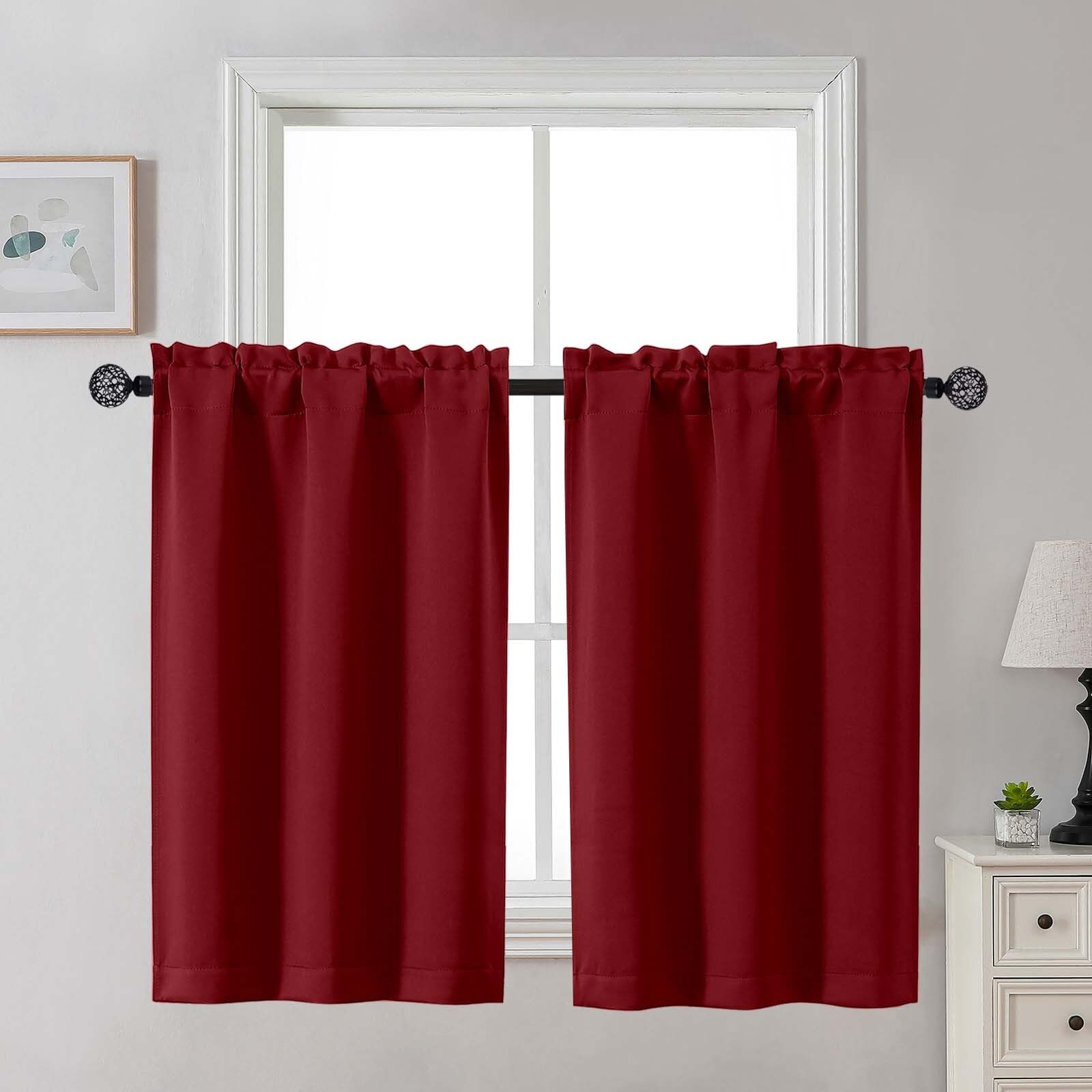 Gwine 24 Inch Length Kitchen Curtains Sets, Light Filtering Half Window Short Curtain Tiers for Bathroom Basement Cabinet Camper Small Windows, 2 PCS, Each 30" Wx24 L, Natural