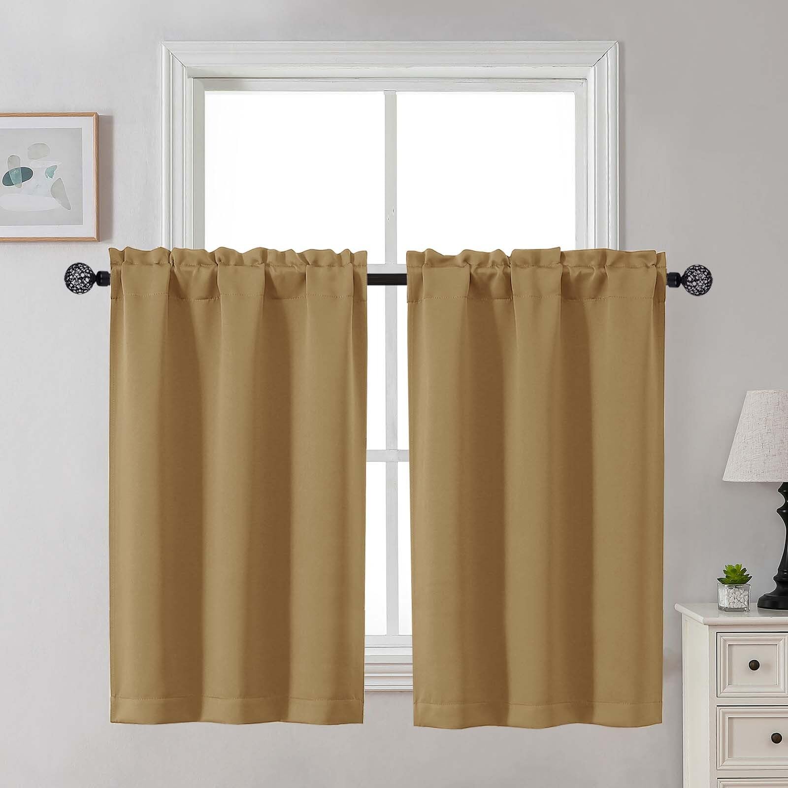 Gwine 24 Inch Length Kitchen Curtains Sets, Light Filtering Half Window Short Curtain Tiers for Bathroom Basement Cabinet Camper Small Windows, 2 PCS, Each 30" Wx24 L, Natural