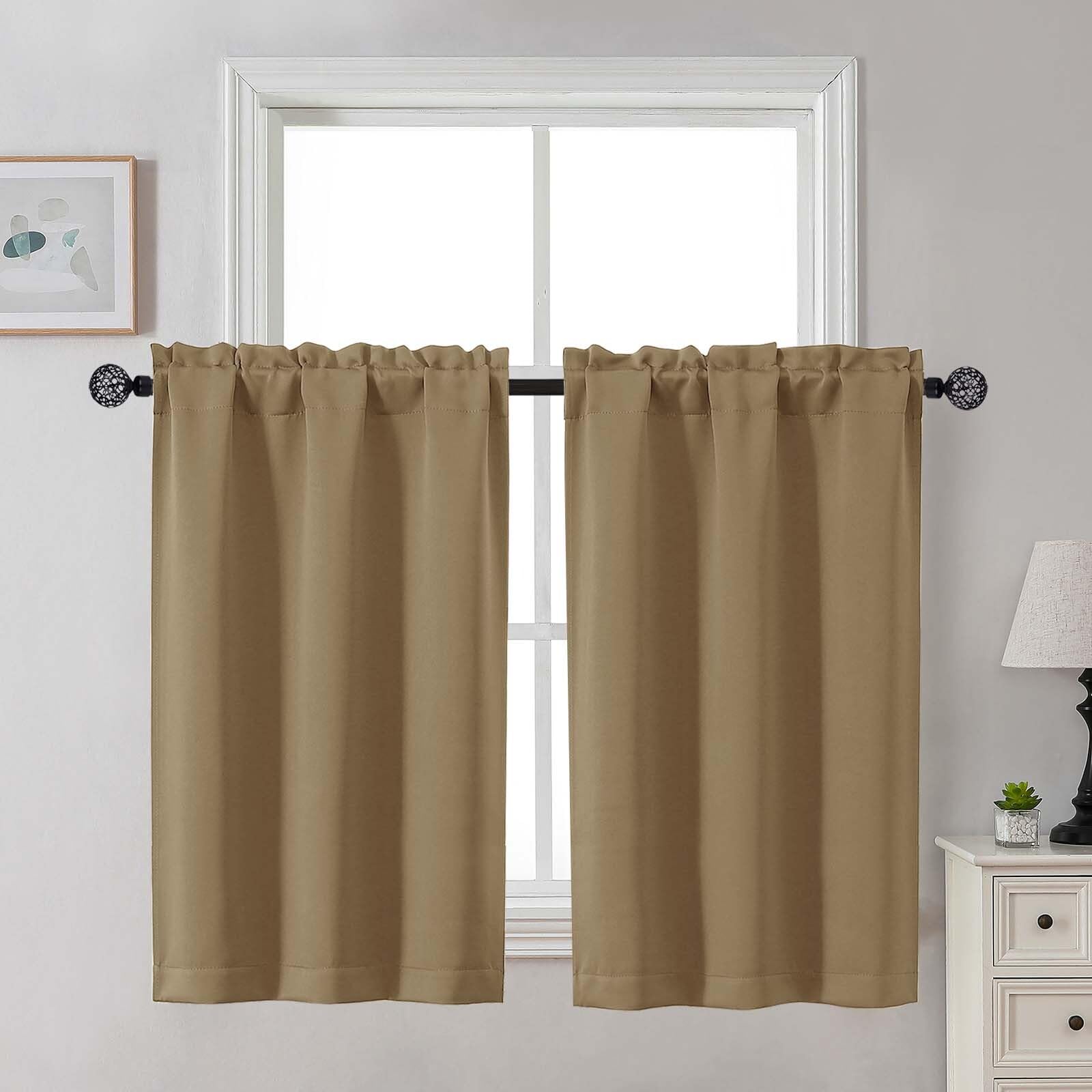 Gwine 24 Inch Length Kitchen Curtains Sets, Light Filtering Half Window Short Curtain Tiers for Bathroom Basement Cabinet Camper Small Windows, 2 PCS, Each 30" Wx24 L, Natural