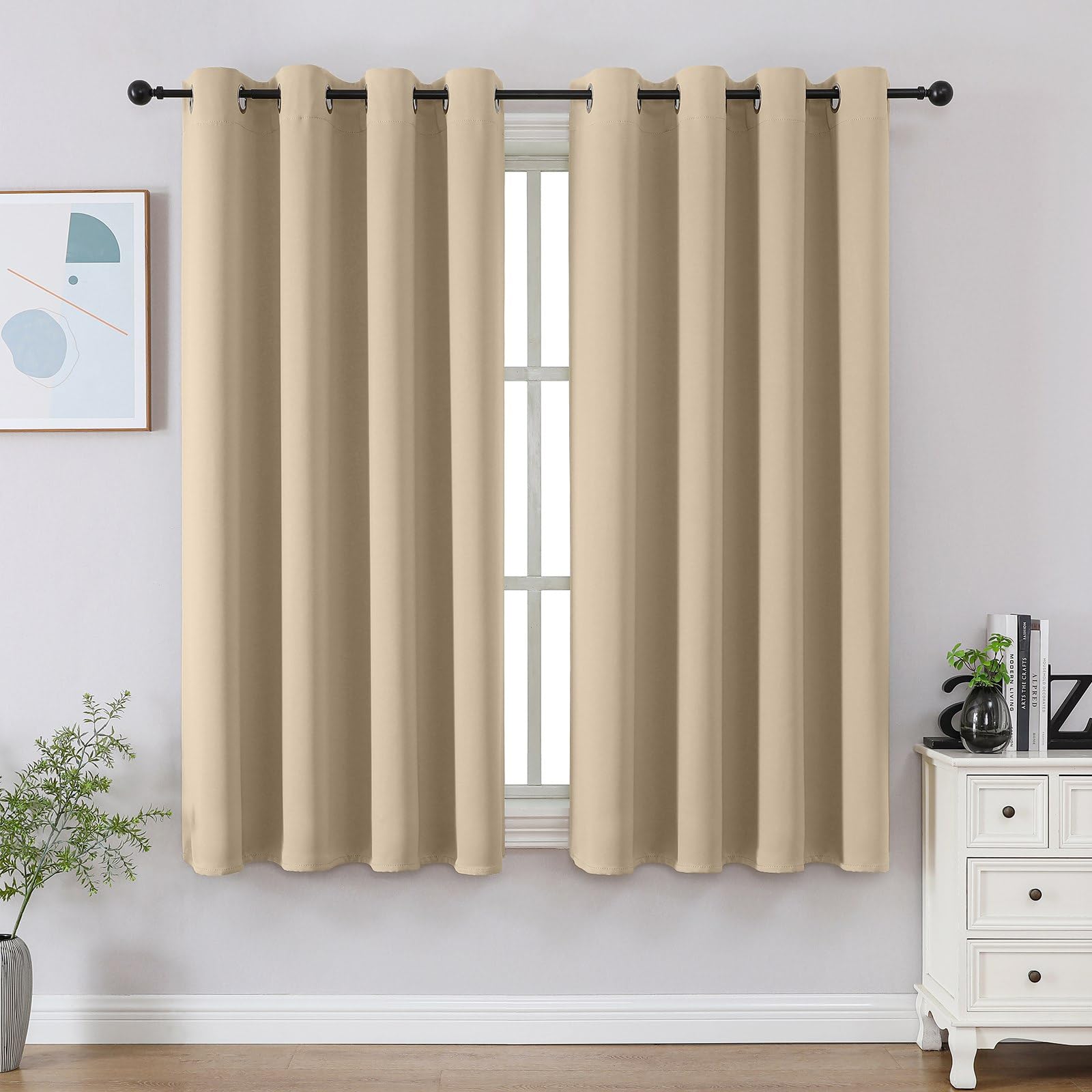 CUCRAF Black Blackout Curtains 72 Inches Long, Thermal Insulated Noise Reducing Grommet Window Drapes for Bedroom & Living Room(52x72 Inch, 2 Panels)