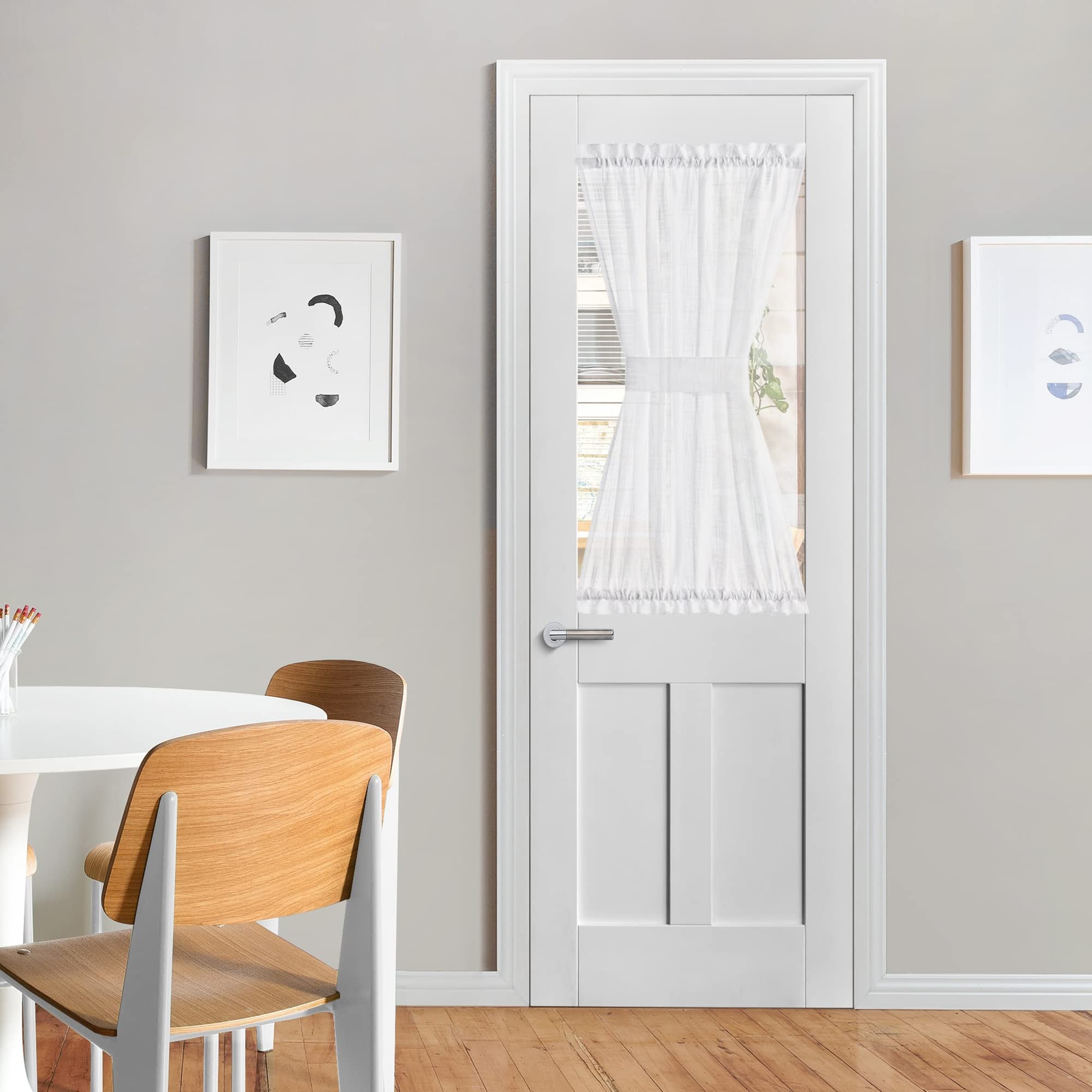 NICETOWN Front Door Curtain - Soft Beige Linen Weave Pattern Door Shade for Windows Light Filtering Rod Pocket French Window Cover for Entryway/Garage with Tieback, 1 Panel, 26" W x 40" L