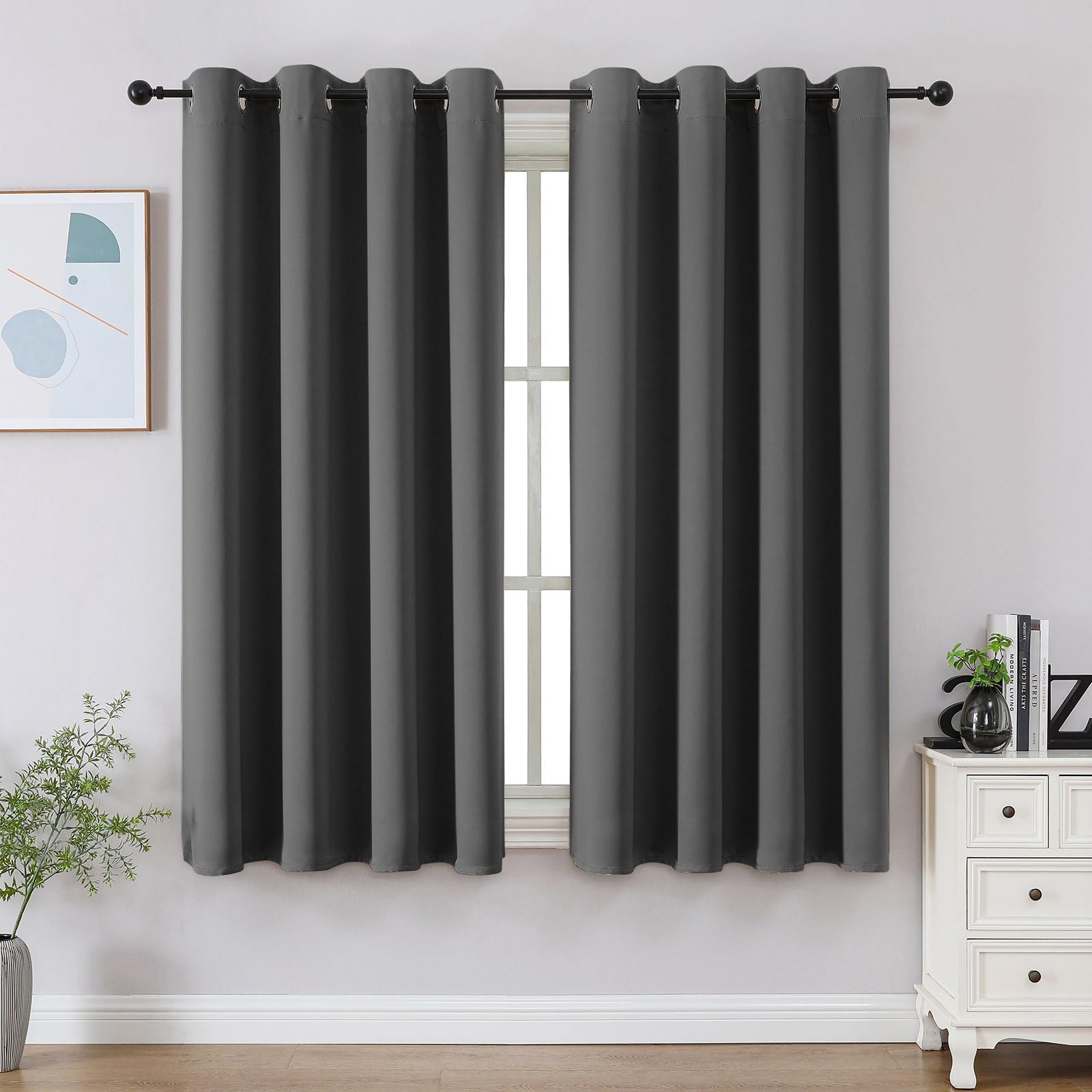 CUCRAF Black Blackout Curtains 72 Inches Long, Thermal Insulated Noise Reducing Grommet Window Drapes for Bedroom & Living Room(52x72 Inch, 2 Panels)