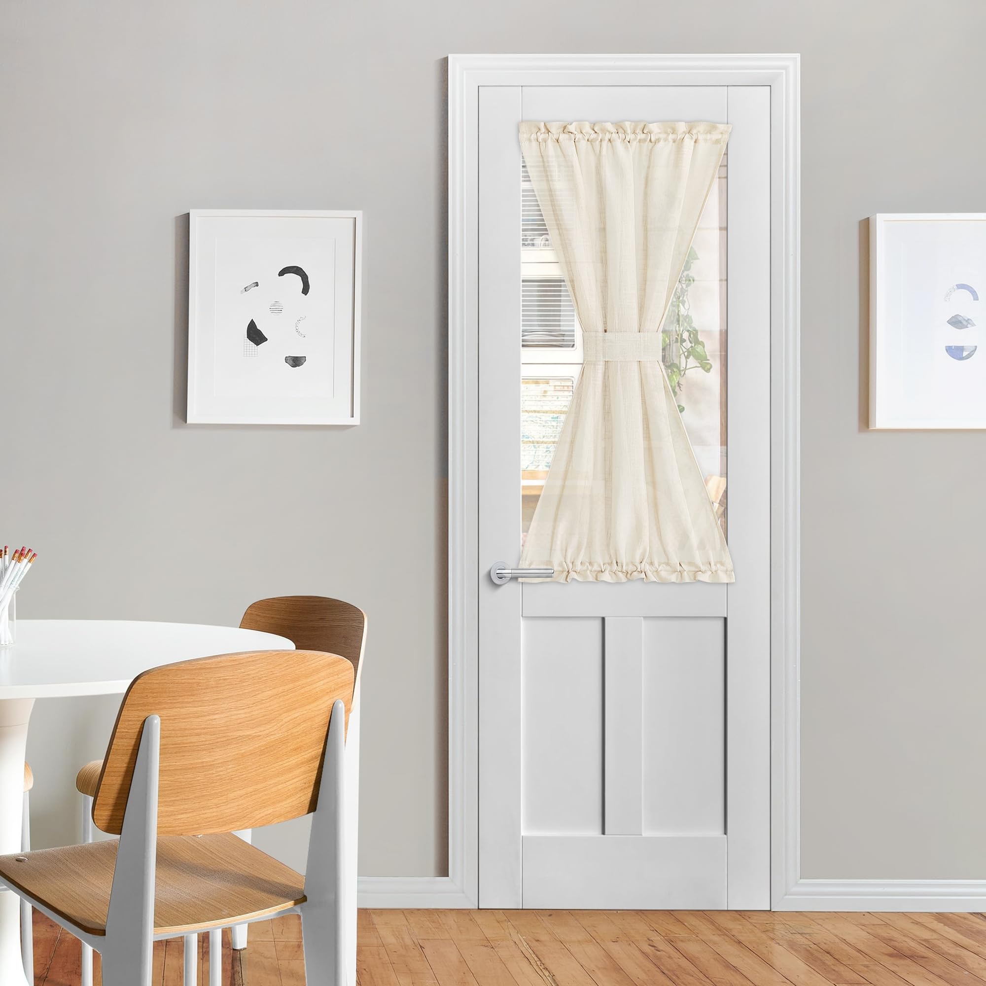 NICETOWN Front Door Curtain - Soft Beige Linen Weave Pattern Door Shade for Windows Light Filtering Rod Pocket French Window Cover for Entryway/Garage with Tieback, 1 Panel, 26" W x 40" L