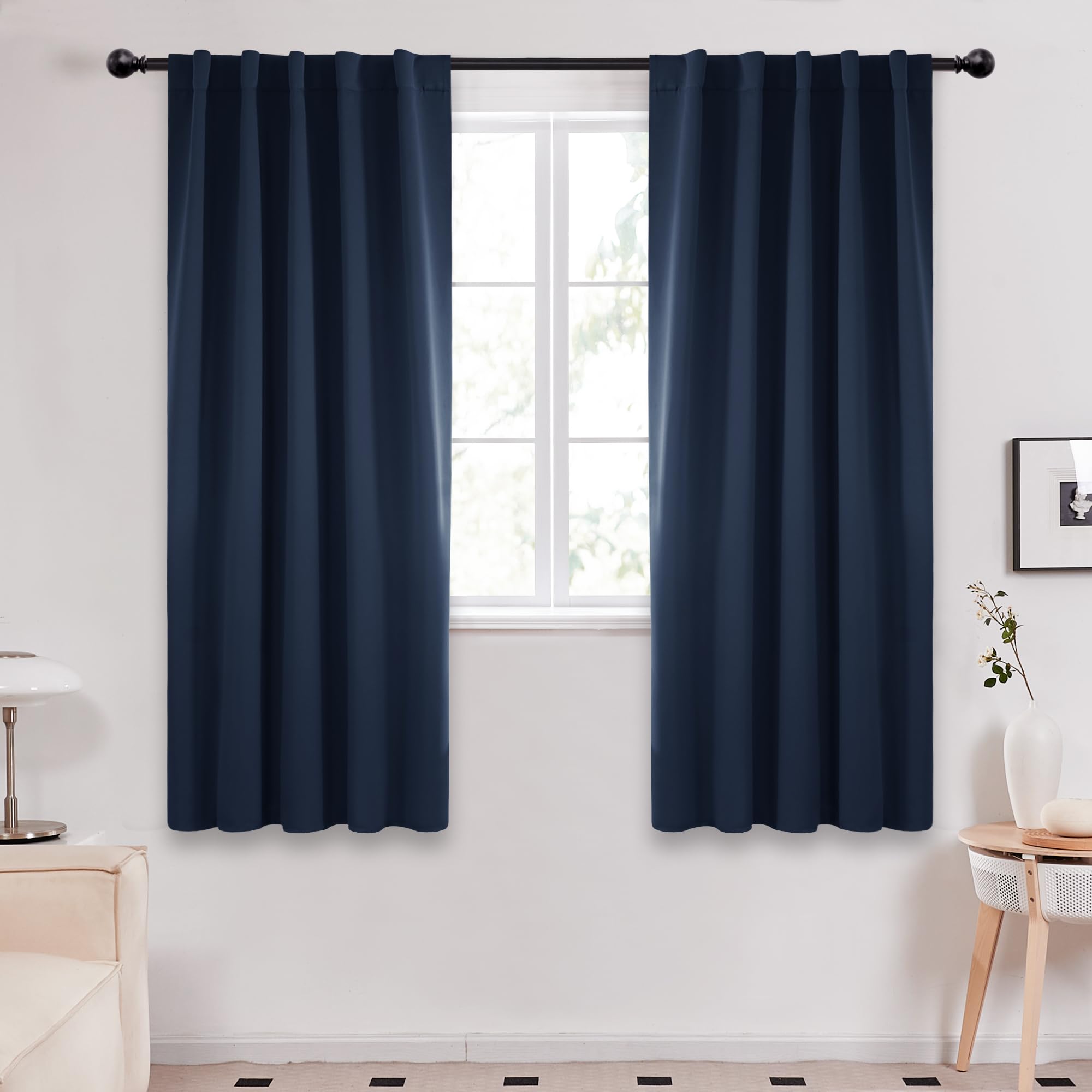 Deconovo Blackout Curtains, Thermal Insulated, W70 x L84 2 Panels, Back Tab, Machine Washable, Room-Darkening Drapes for Bedroom/Living Room Navy Blue