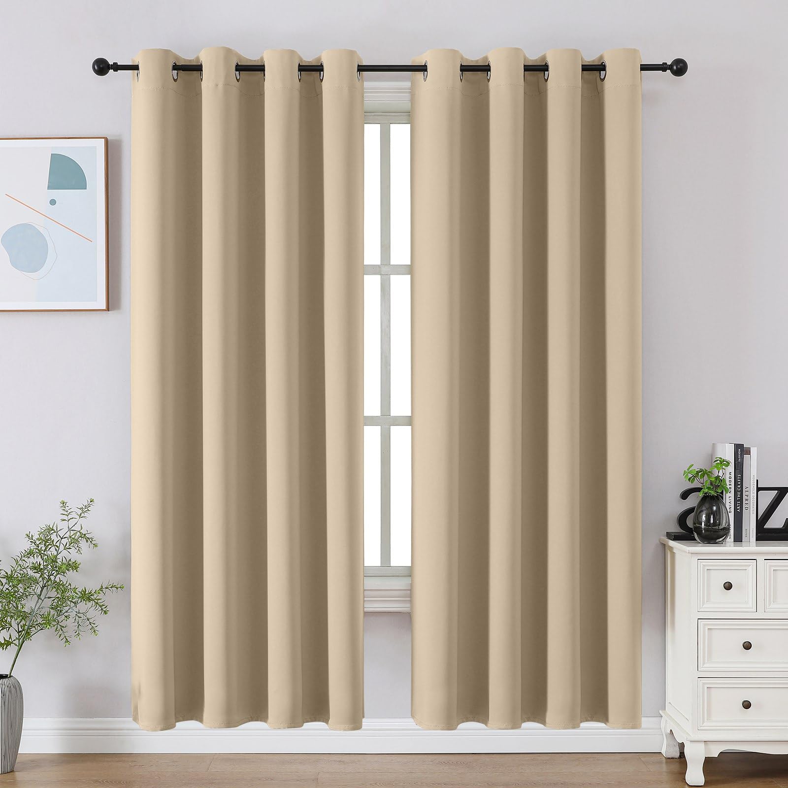 CUCRAF Black Blackout Curtains 72 Inches Long, Thermal Insulated Noise Reducing Grommet Window Drapes for Bedroom & Living Room(52x72 Inch, 2 Panels)