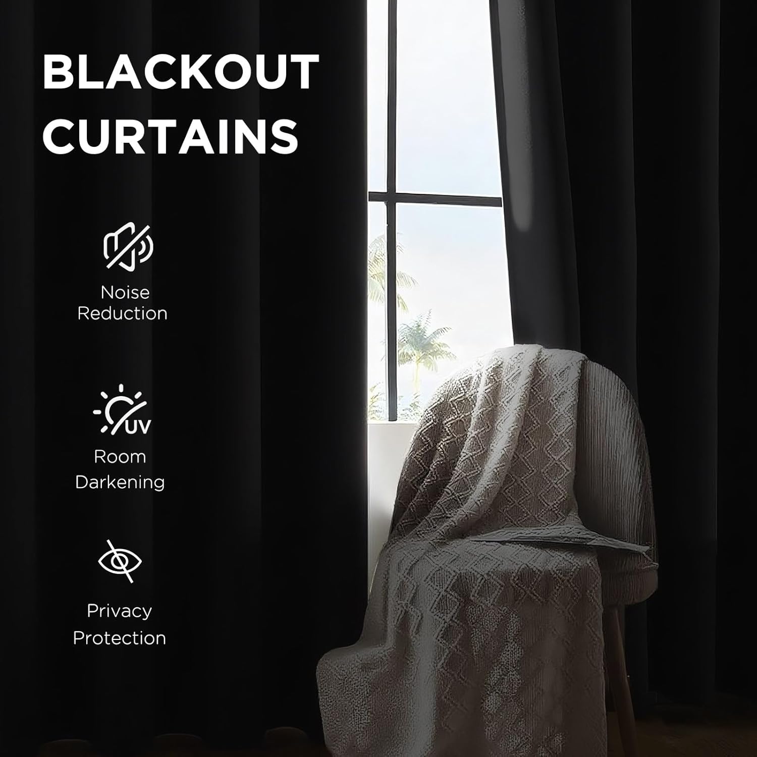 CUCRAF Black Blackout Curtains 72 Inches Long, Thermal Insulated Noise Reducing Grommet Window Drapes for Bedroom & Living Room(52x72 Inch, 2 Panels)