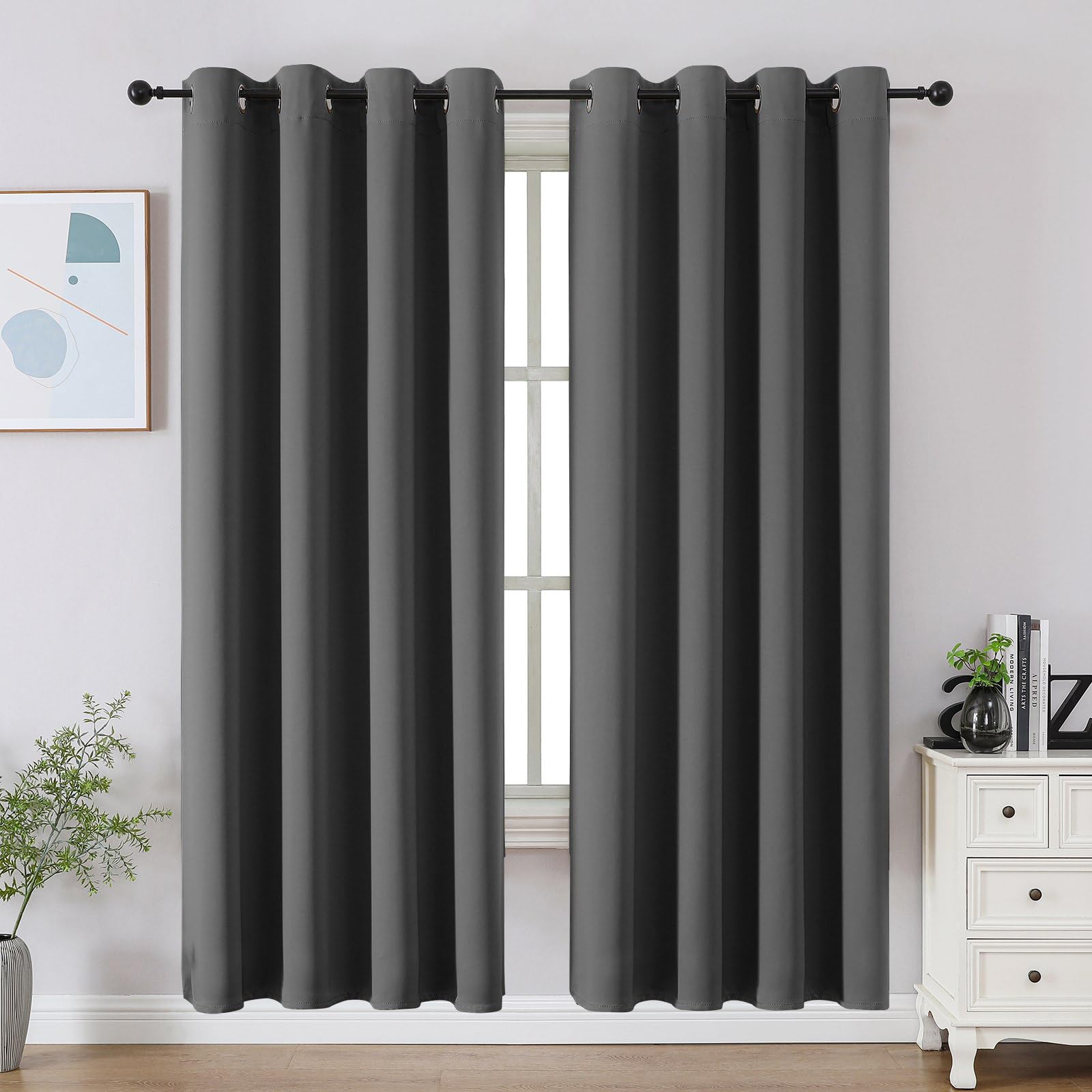 CUCRAF Black Blackout Curtains 72 Inches Long, Thermal Insulated Noise Reducing Grommet Window Drapes for Bedroom & Living Room(52x72 Inch, 2 Panels)