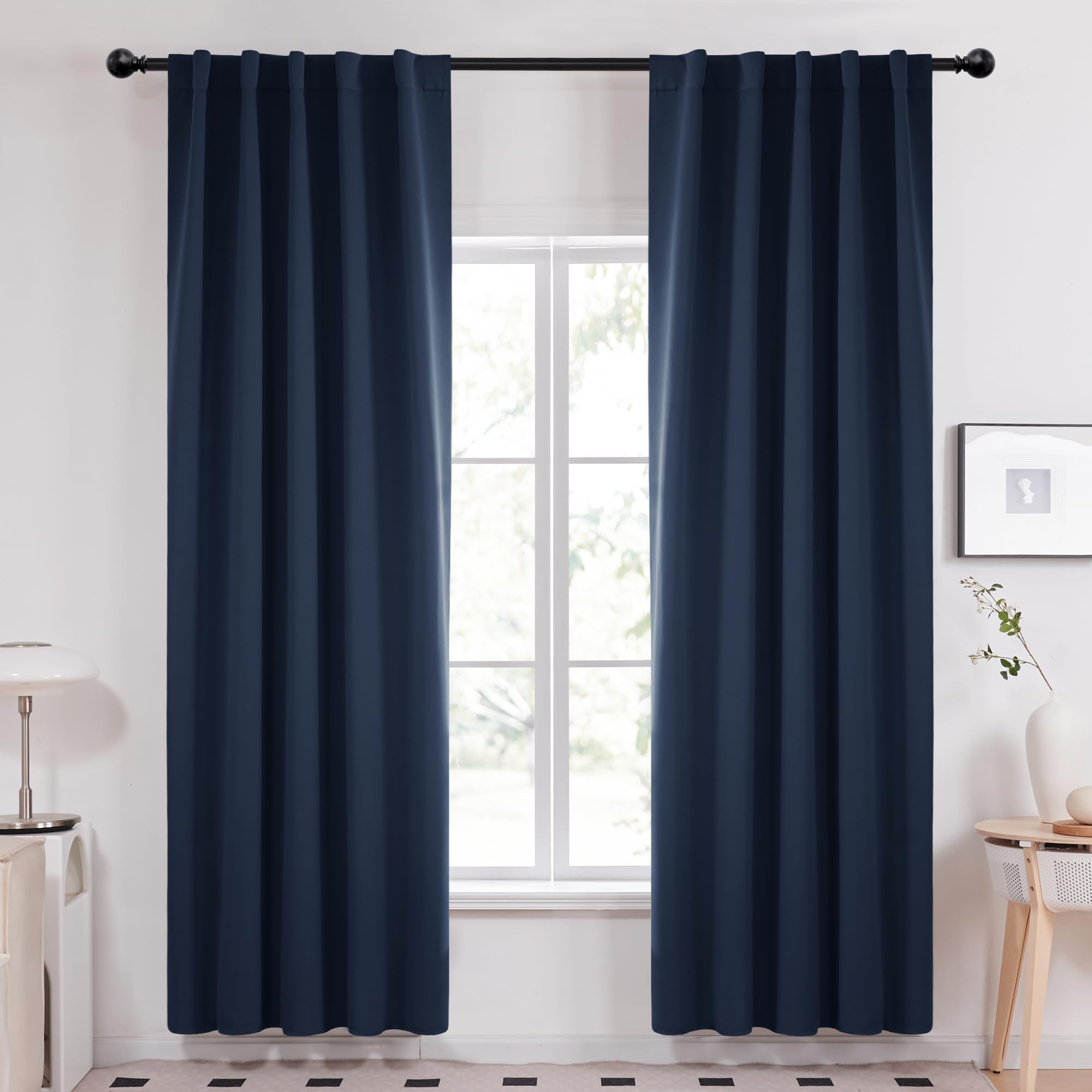 Deconovo Blackout Curtains, Thermal Insulated, W70 x L84 2 Panels, Back Tab, Machine Washable, Room-Darkening Drapes for Bedroom/Living Room Navy Blue