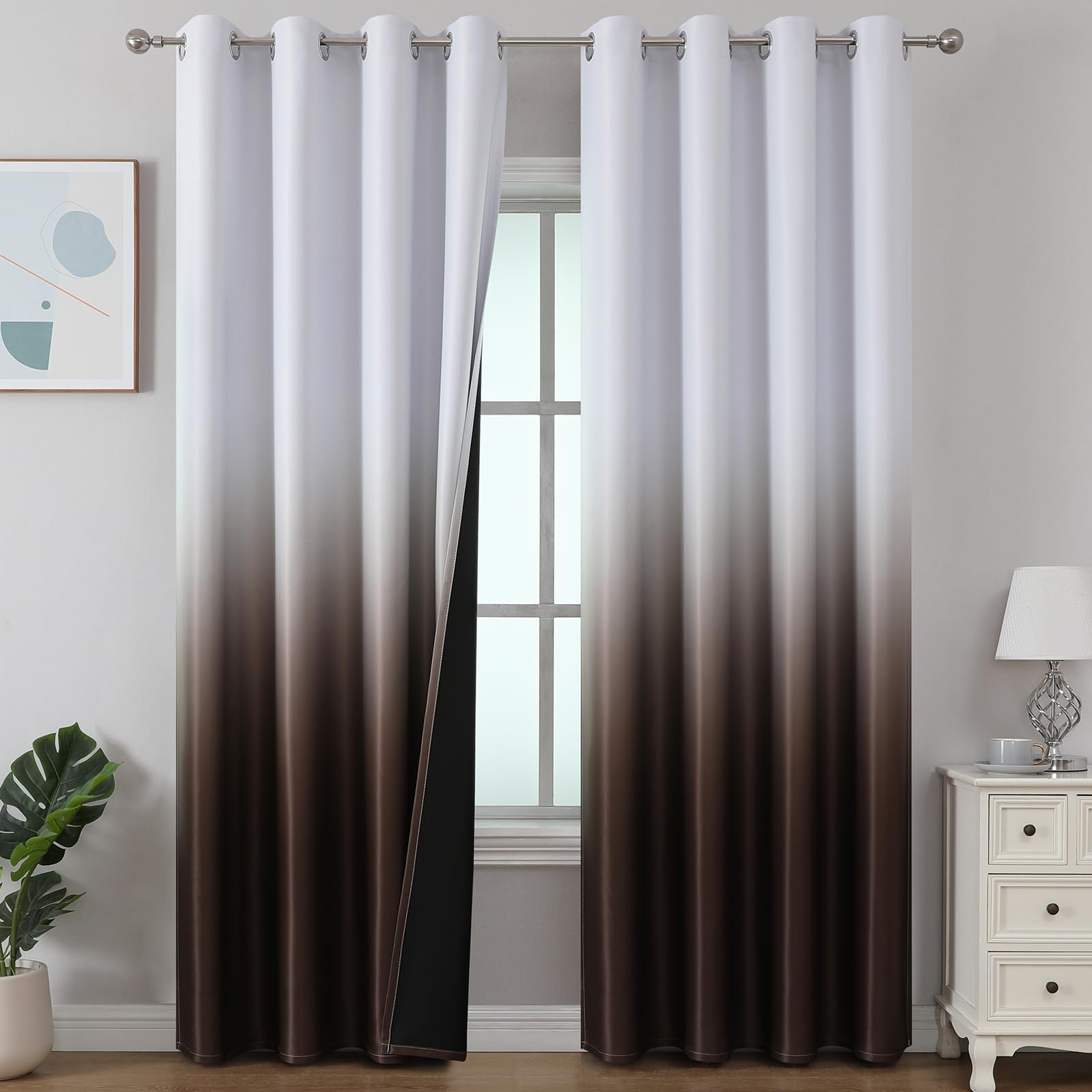 Estelar Textiler Black and Greyish White Blackout Curtains for Bedroom, Ombre Black out Curtains 84 Inch long for Living Room,Room Darkening Thermal Insulated Grommet Window Drapes,52x84 Inch,2 Panels