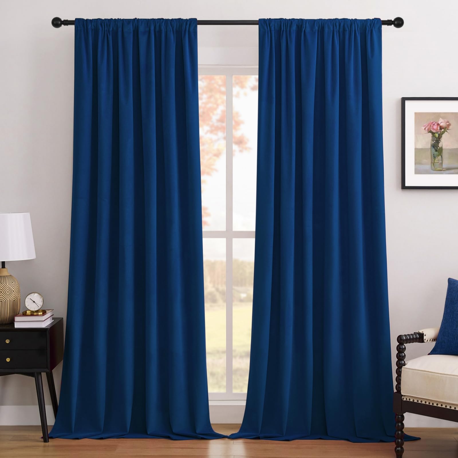 Joydeco Black 100% Blackout Curtains 84 Inch 2 Panels, Luxury Thermal Insulated Black Velvet Curtains for Bedroom Living Room, Soundproof Blackout Window Drapes, Rod Pocket & Back Tab (52W x 84L)