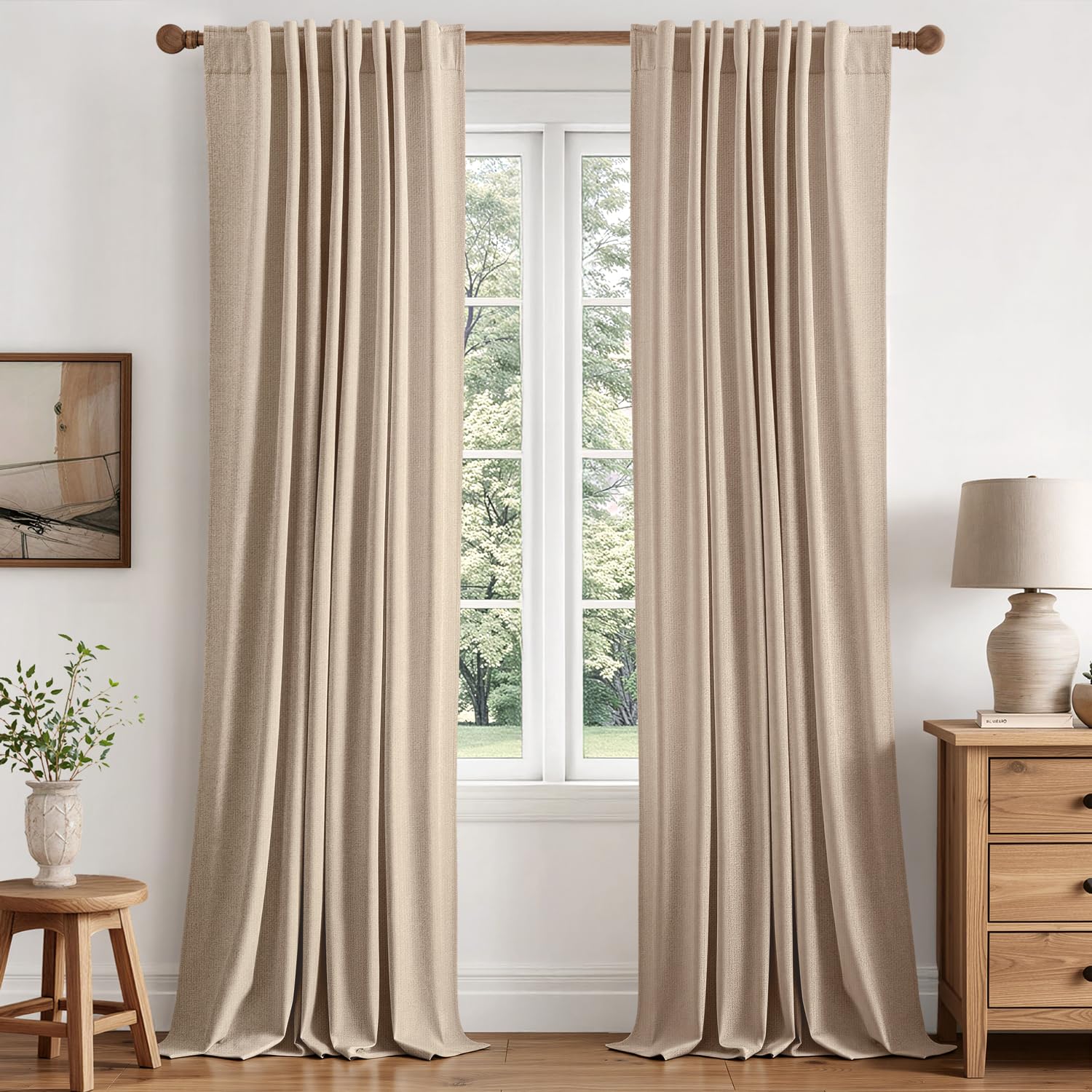 MIULEE 100% Blackout Linen Curtains for Bedroom 84 inches Long, Thermal Insulated Room Darkening Black Out Drapes for Living Room, Back Tab Rod Pocket, 2 Panels Set, 40 Wide x 84 Length, Cream