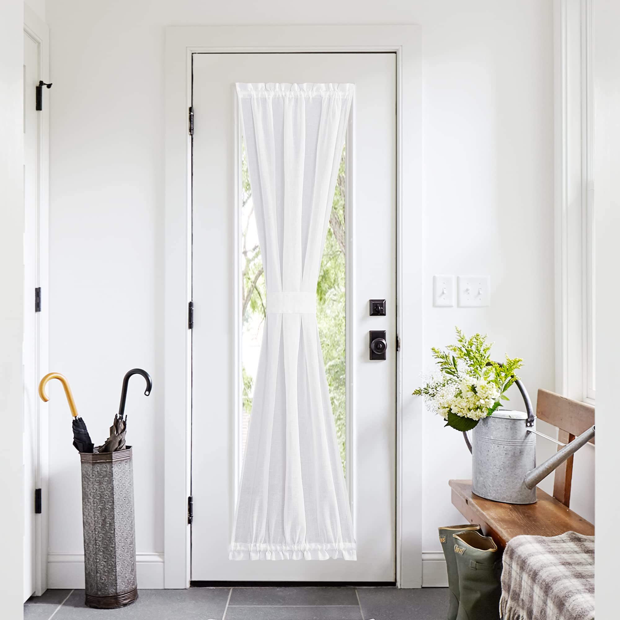 NICETOWN Front Door Curtain - Soft Beige Linen Weave Pattern Door Shade for Windows Light Filtering Rod Pocket French Window Cover for Entryway/Garage with Tieback, 1 Panel, 26" W x 40" L