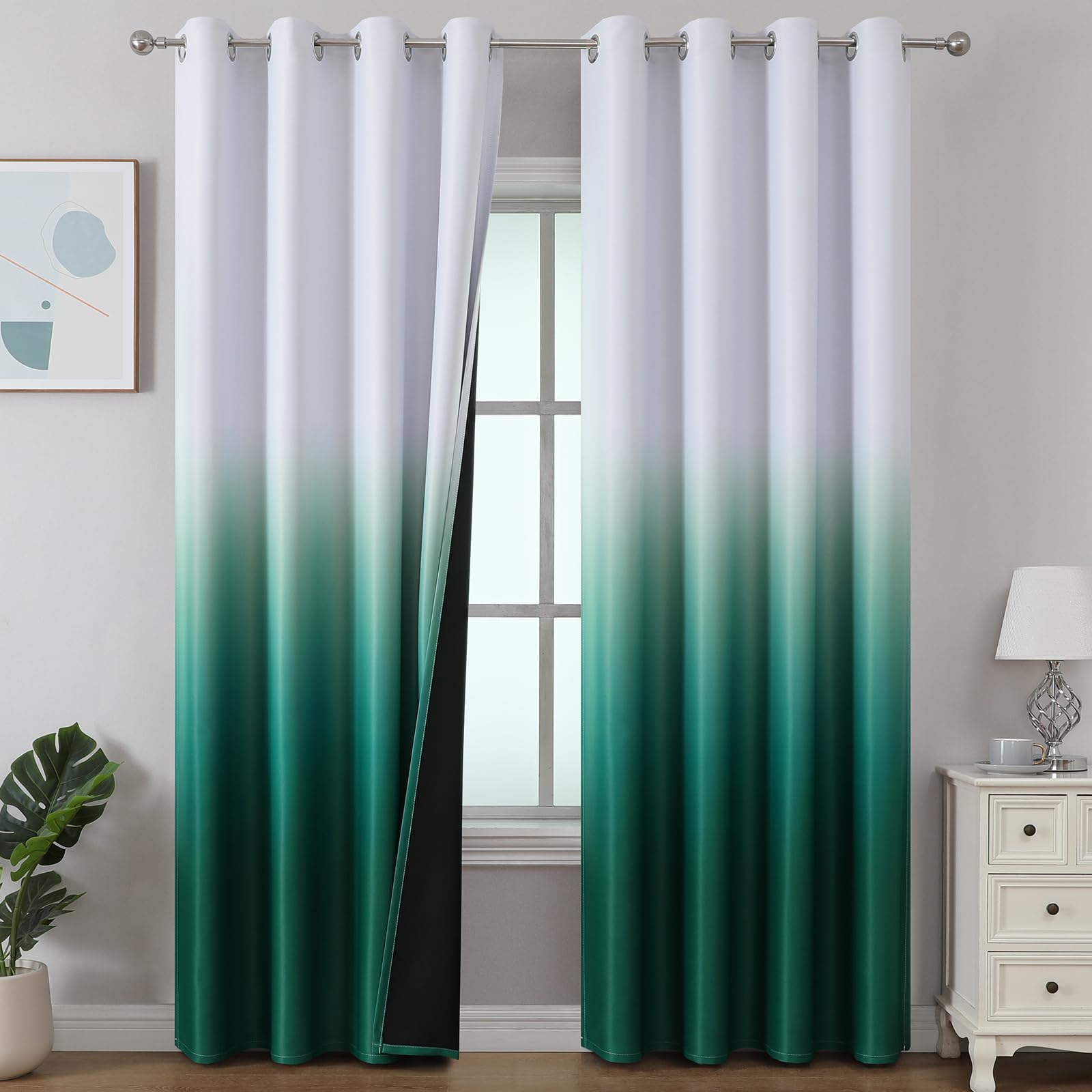 Estelar Textiler Black and Greyish White Blackout Curtains for Bedroom, Ombre Black out Curtains 84 Inch long for Living Room,Room Darkening Thermal Insulated Grommet Window Drapes,52x84 Inch,2 Panels