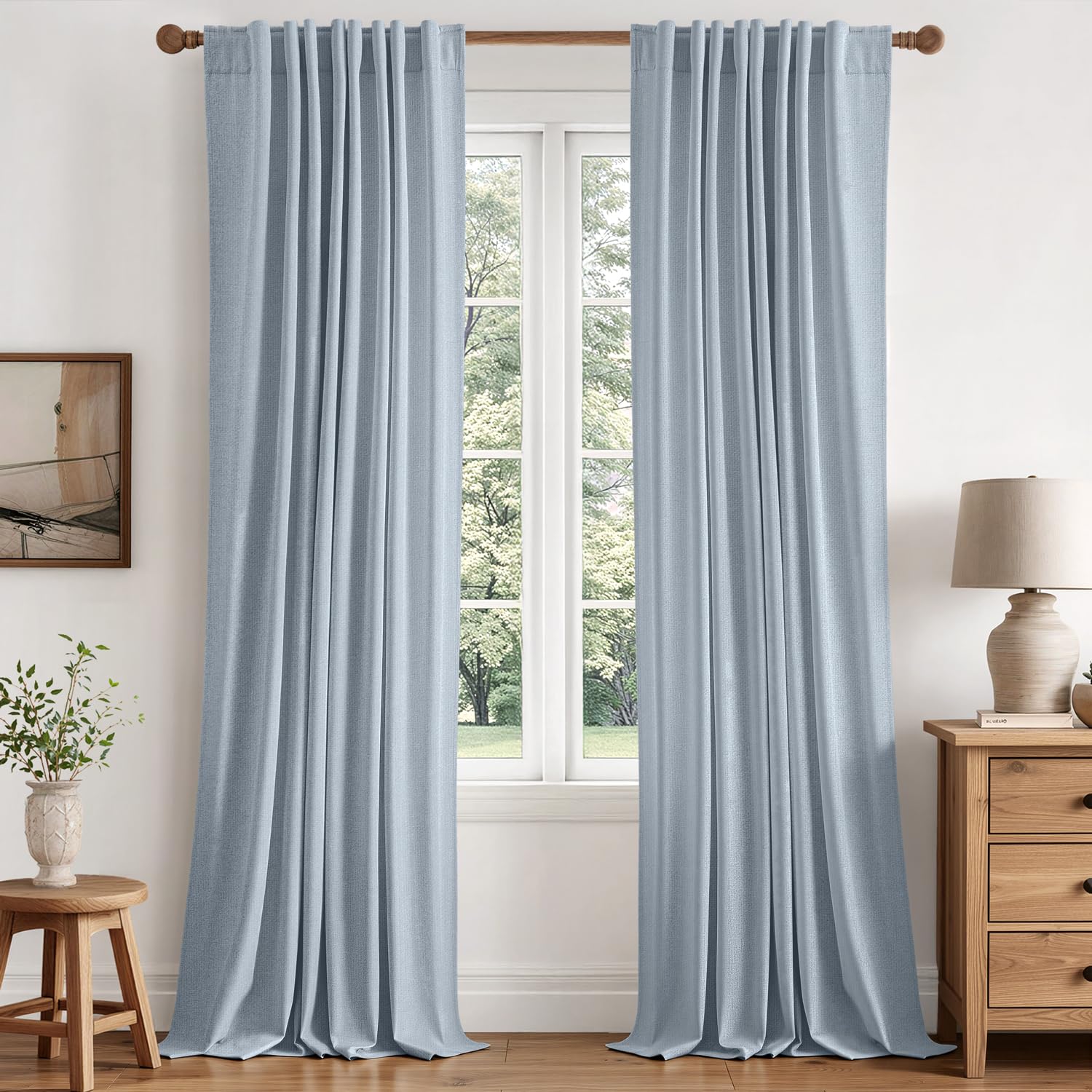 MIULEE 100% Blackout Linen Curtains for Bedroom 84 inches Long, Thermal Insulated Room Darkening Black Out Drapes for Living Room, Back Tab Rod Pocket, 2 Panels Set, 40 Wide x 84 Length, Cream
