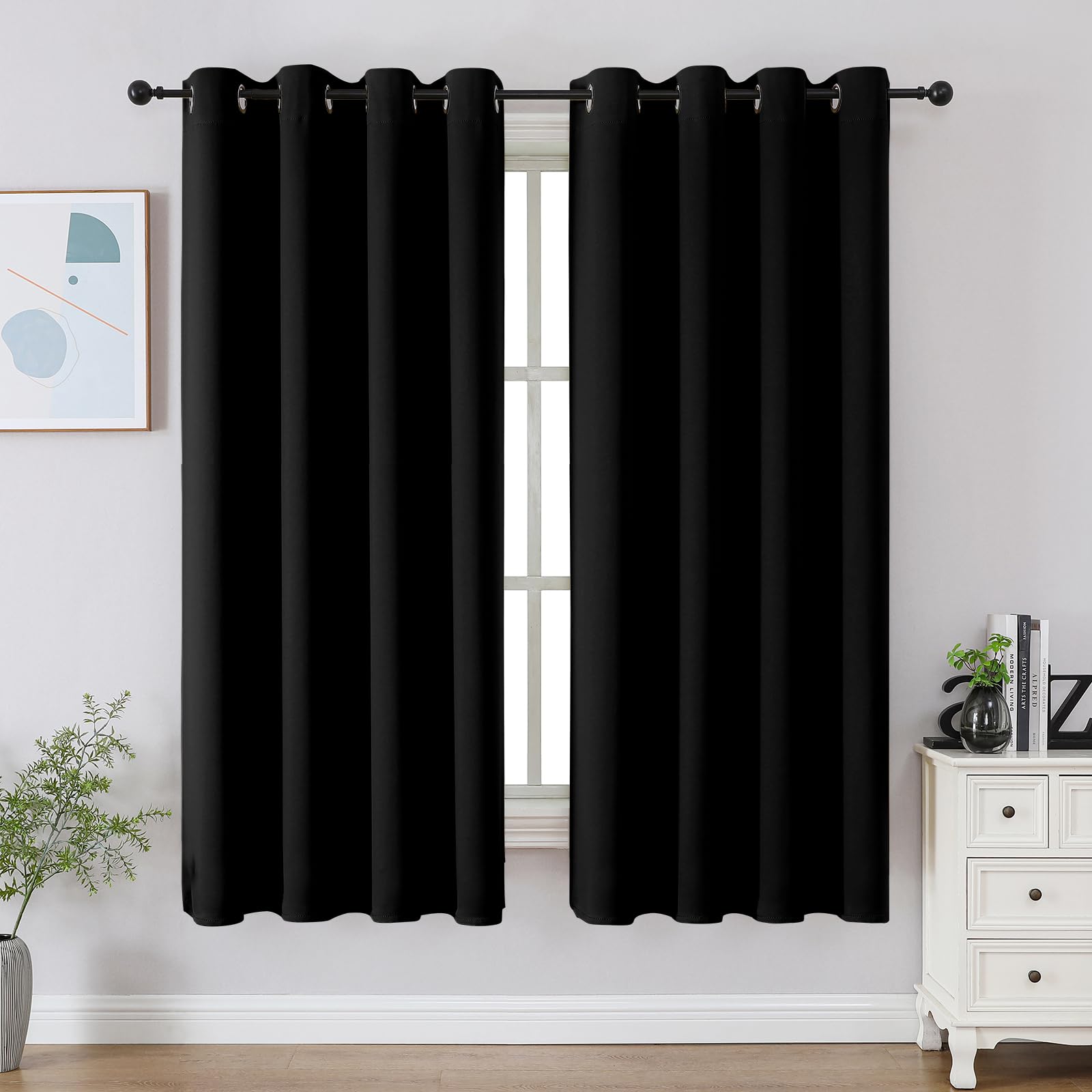 CUCRAF Black Blackout Curtains 72 Inches Long, Thermal Insulated Noise Reducing Grommet Window Drapes for Bedroom & Living Room(52x72 Inch, 2 Panels)