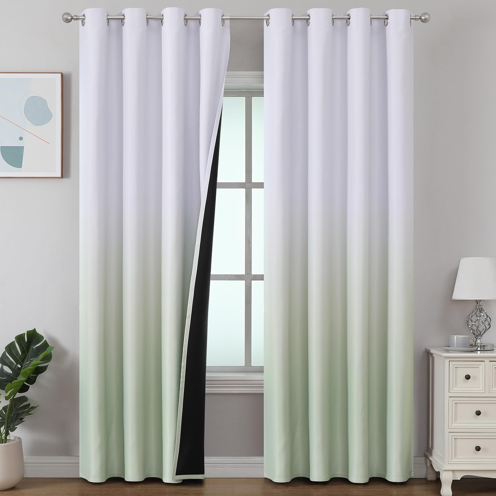 Estelar Textiler Black and Greyish White Blackout Curtains for Bedroom, Ombre Black out Curtains 84 Inch long for Living Room,Room Darkening Thermal Insulated Grommet Window Drapes,52x84 Inch,2 Panels
