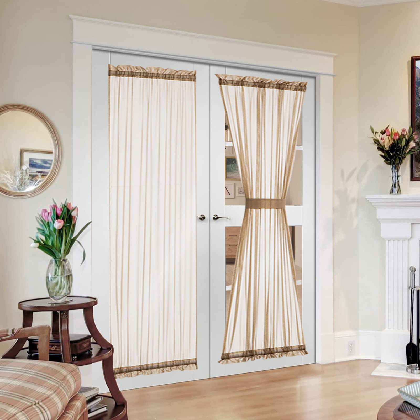 MIULEE 2 Panels Sidelight French Door Curtains Semi Sheer Light Filtering Window Treatment 25 x 72 Inches with Tieback - 2 Panels,Light Grey