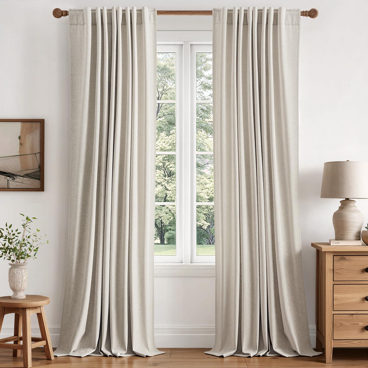 MIULEE 100% Blackout Linen Curtains for Bedroom 84 inches Long, Thermal Insulated Room Darkening Black Out Drapes for Living Room, Back Tab Rod Pocket, 2 Panels Set, 40 Wide x 84 Length, Cream