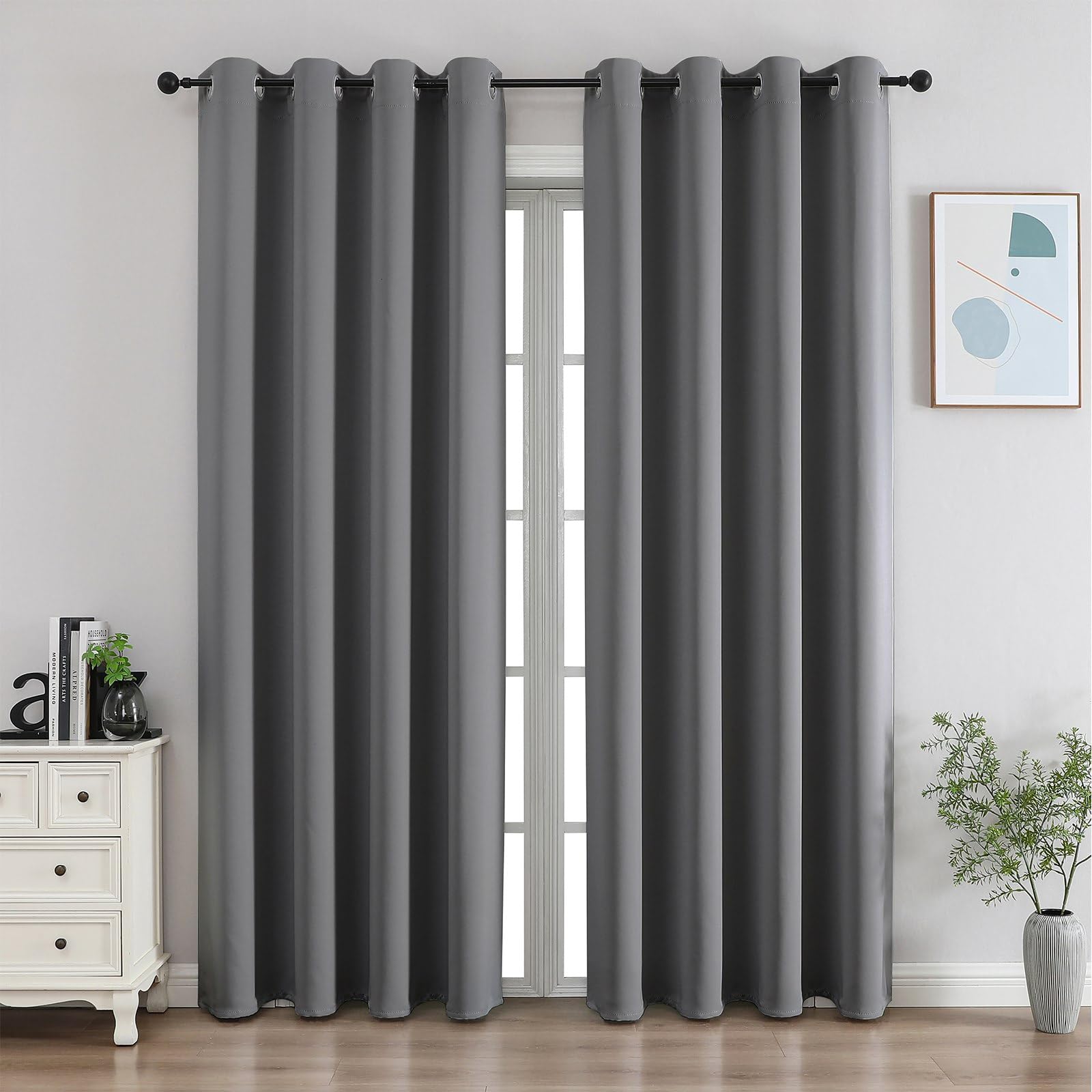 CUCRAF Black Blackout Curtains 72 Inches Long, Thermal Insulated Noise Reducing Grommet Window Drapes for Bedroom & Living Room(52x72 Inch, 2 Panels)
