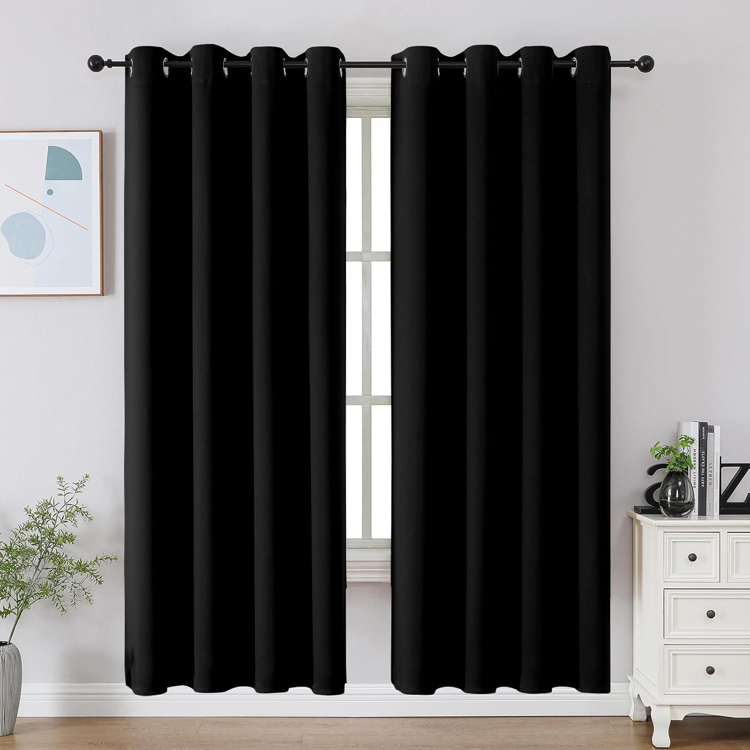 CUCRAF Black Blackout Curtains 72 Inches Long, Thermal Insulated Noise Reducing Grommet Window Drapes for Bedroom & Living Room(52x72 Inch, 2 Panels)