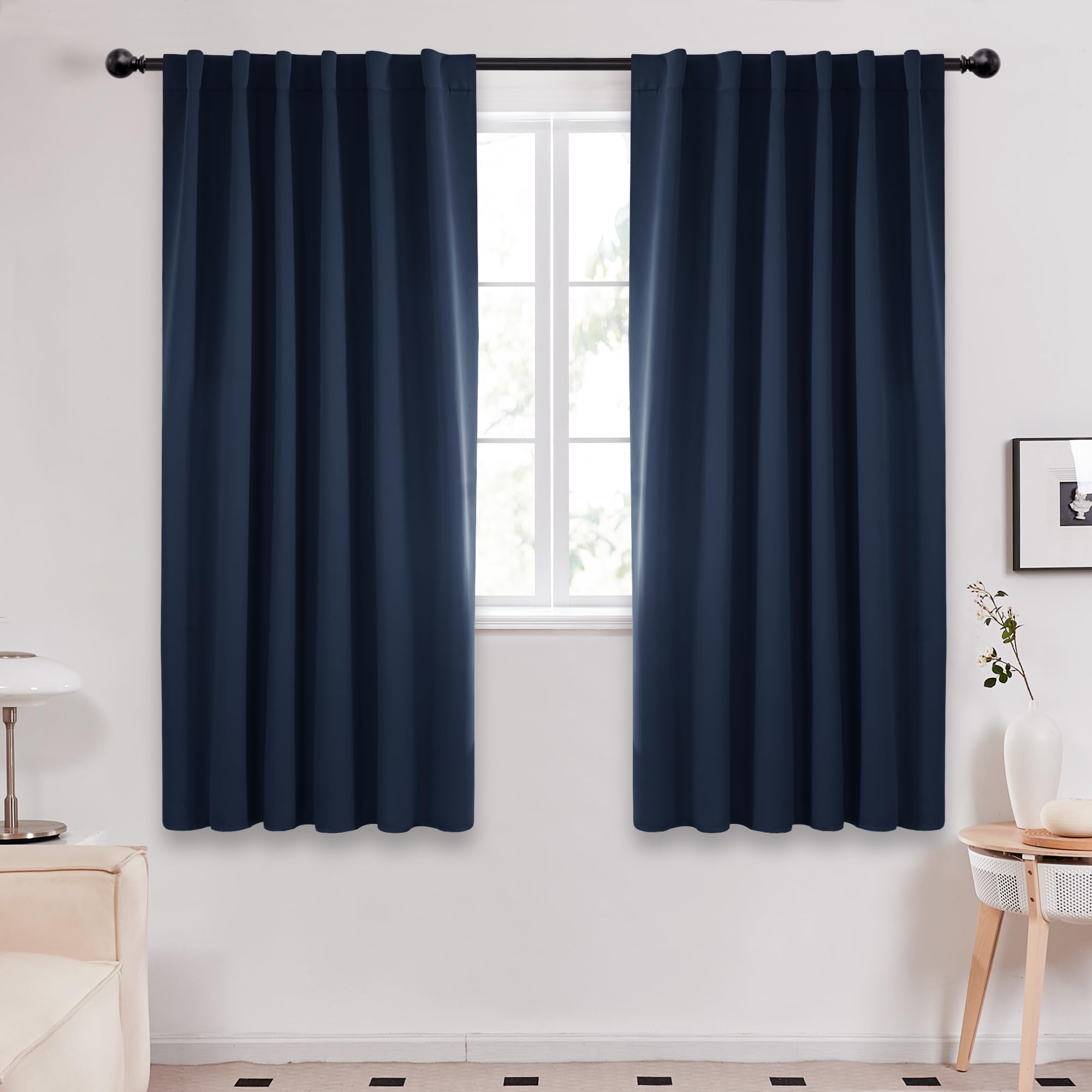Deconovo Blackout Curtains, Thermal Insulated, W70 x L84 2 Panels, Back Tab, Machine Washable, Room-Darkening Drapes for Bedroom/Living Room Navy Blue