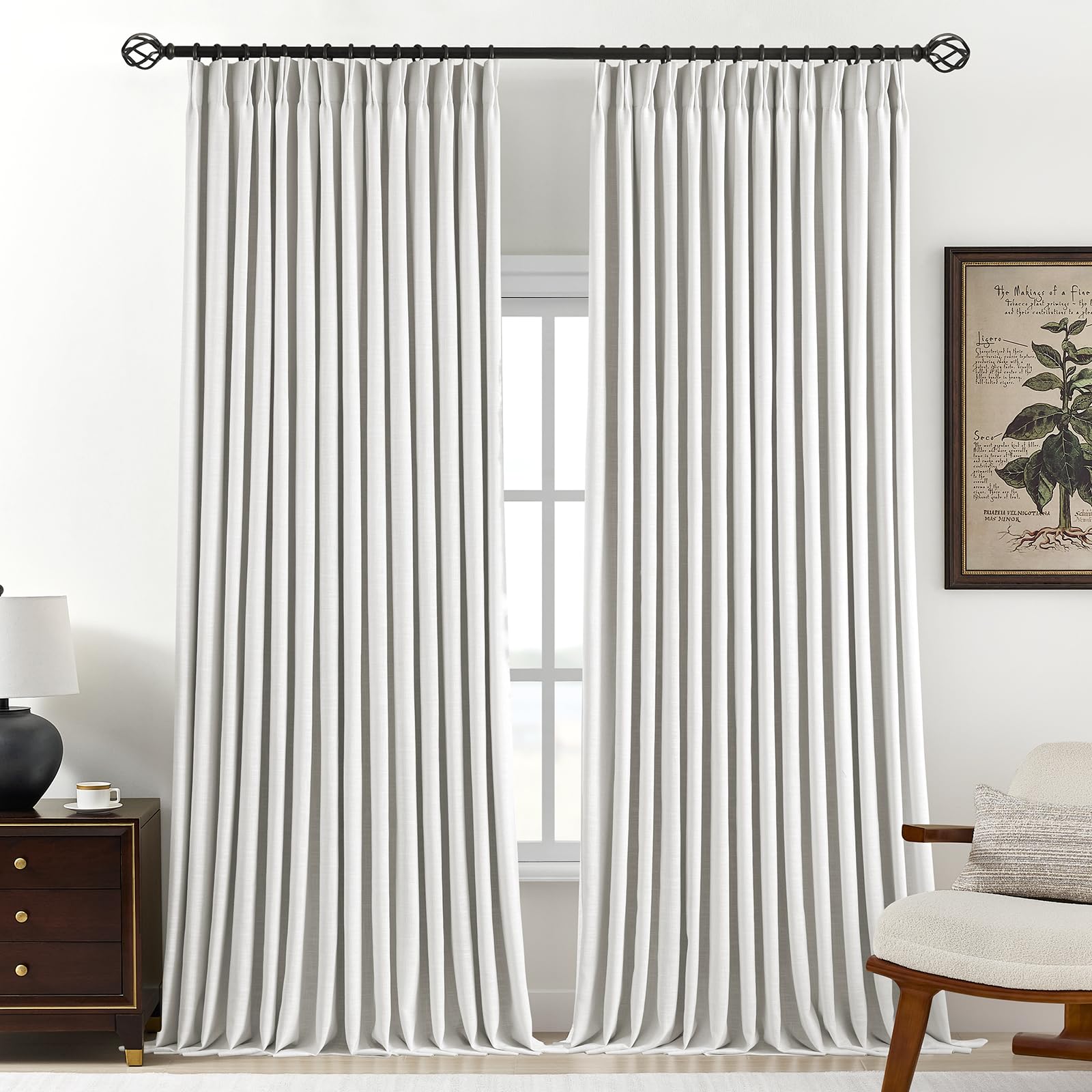 Pinch Pleated Curtains 100% Blackout Linen Curtains 95 Inches Long for Bedroom Living Room, Natural Memory Trained Thermal Insulated Room Darkening Window Pleat Drapes with Hooks, 2 Panels, 40"Wx95"L