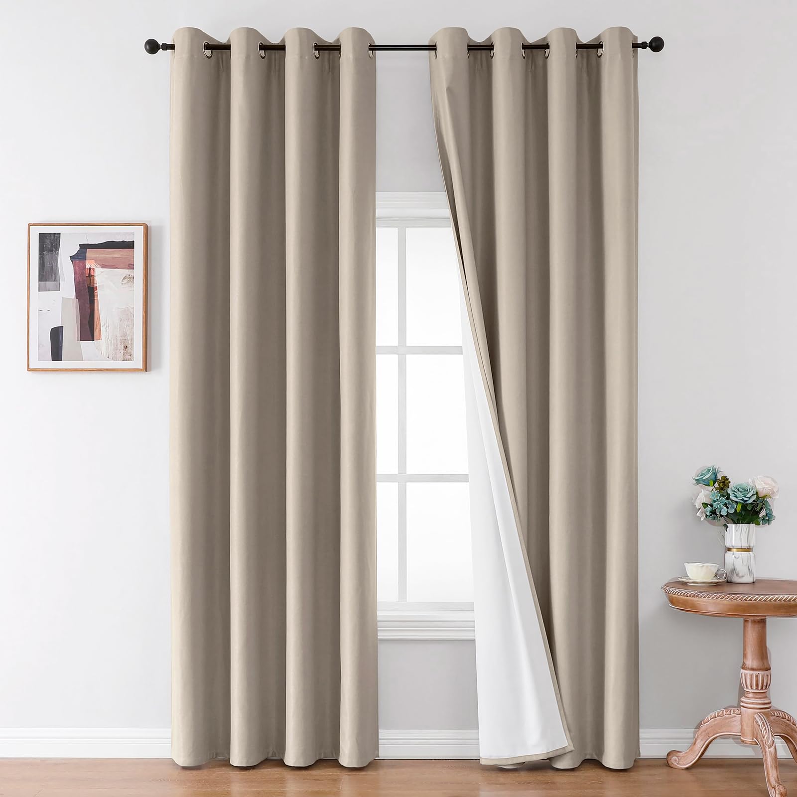 Joydeco White Blackout Curtains 96 Inches Long - 100% Blackout Curtain 2 Panel Set, Rod Pocket & Back Tabs Thermal Insulated Window Drapes for Bedroom Living Room (Pure White,52" Wx96 L)