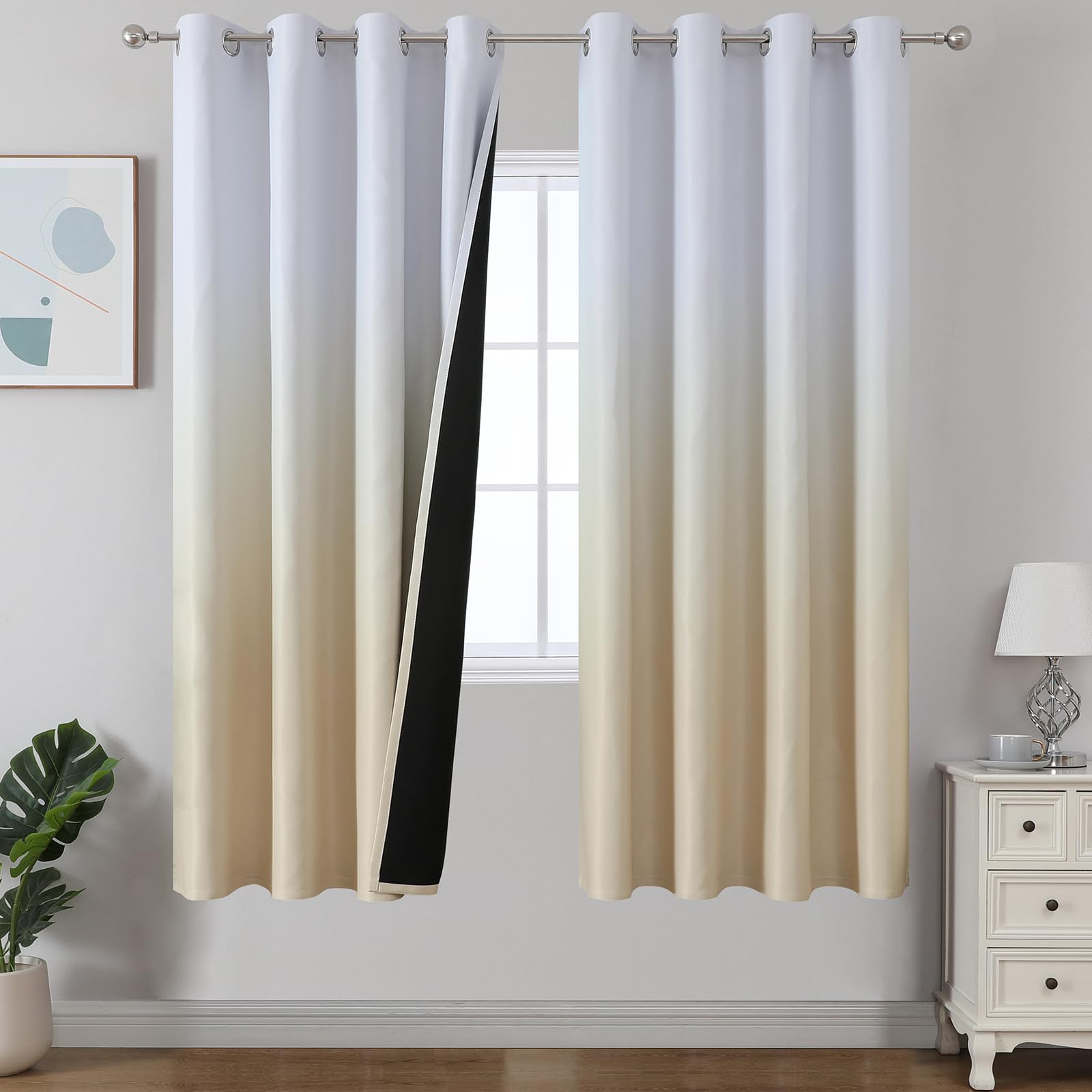 Estelar Textiler Black and Greyish White Blackout Curtains for Bedroom, Ombre Black out Curtains 84 Inch long for Living Room,Room Darkening Thermal Insulated Grommet Window Drapes,52x84 Inch,2 Panels