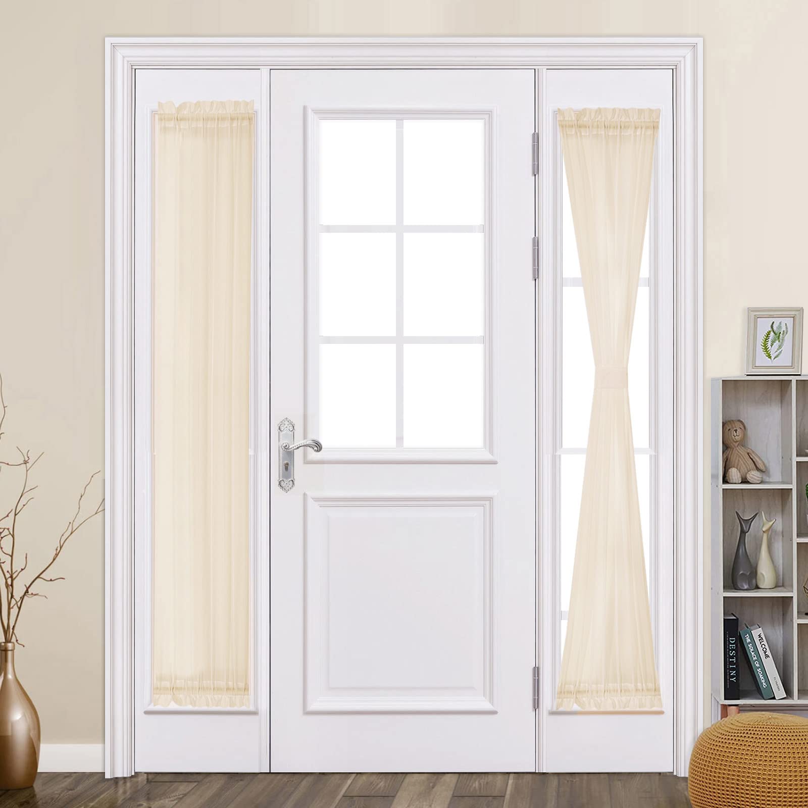 MIULEE 2 Panels Sidelight French Door Curtains Semi Sheer Light Filtering Window Treatment 25 x 72 Inches with Tieback - 2 Panels,Light Grey