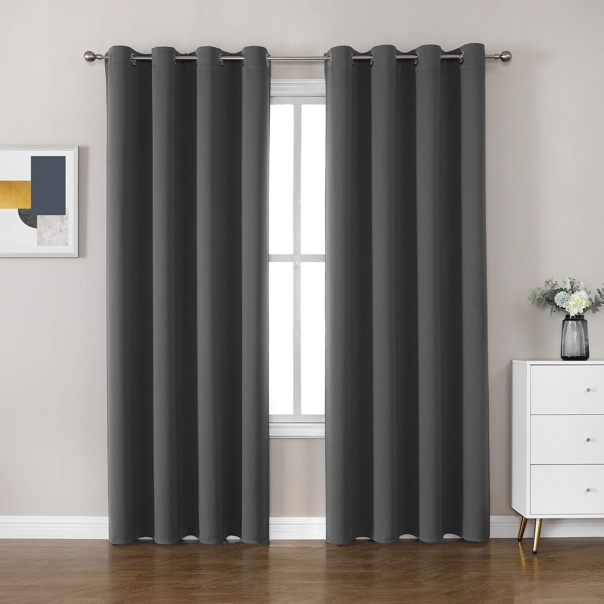 CUCRAF Black Blackout Curtains 72 Inches Long, Thermal Insulated Noise Reducing Grommet Window Drapes for Bedroom & Living Room(52x72 Inch, 2 Panels)