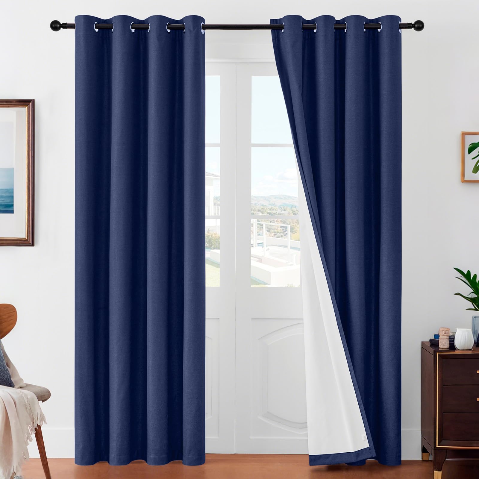 Joydeco White Blackout Curtains 96 Inches Long - 100% Blackout Curtain 2 Panel Set, Rod Pocket & Back Tabs Thermal Insulated Window Drapes for Bedroom Living Room (Pure White,52" Wx96 L)