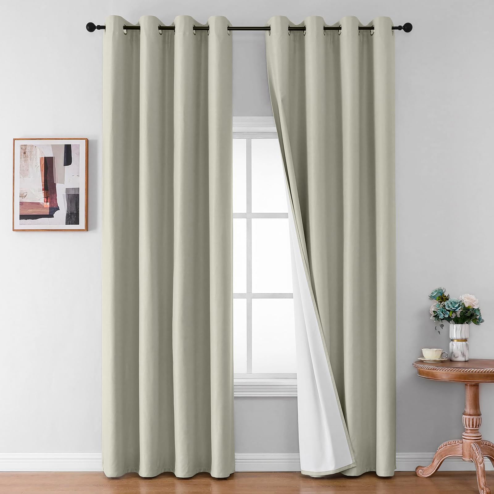 Joydeco White Blackout Curtains 96 Inches Long - 100% Blackout Curtain 2 Panel Set, Rod Pocket & Back Tabs Thermal Insulated Window Drapes for Bedroom Living Room (Pure White,52" Wx96 L)