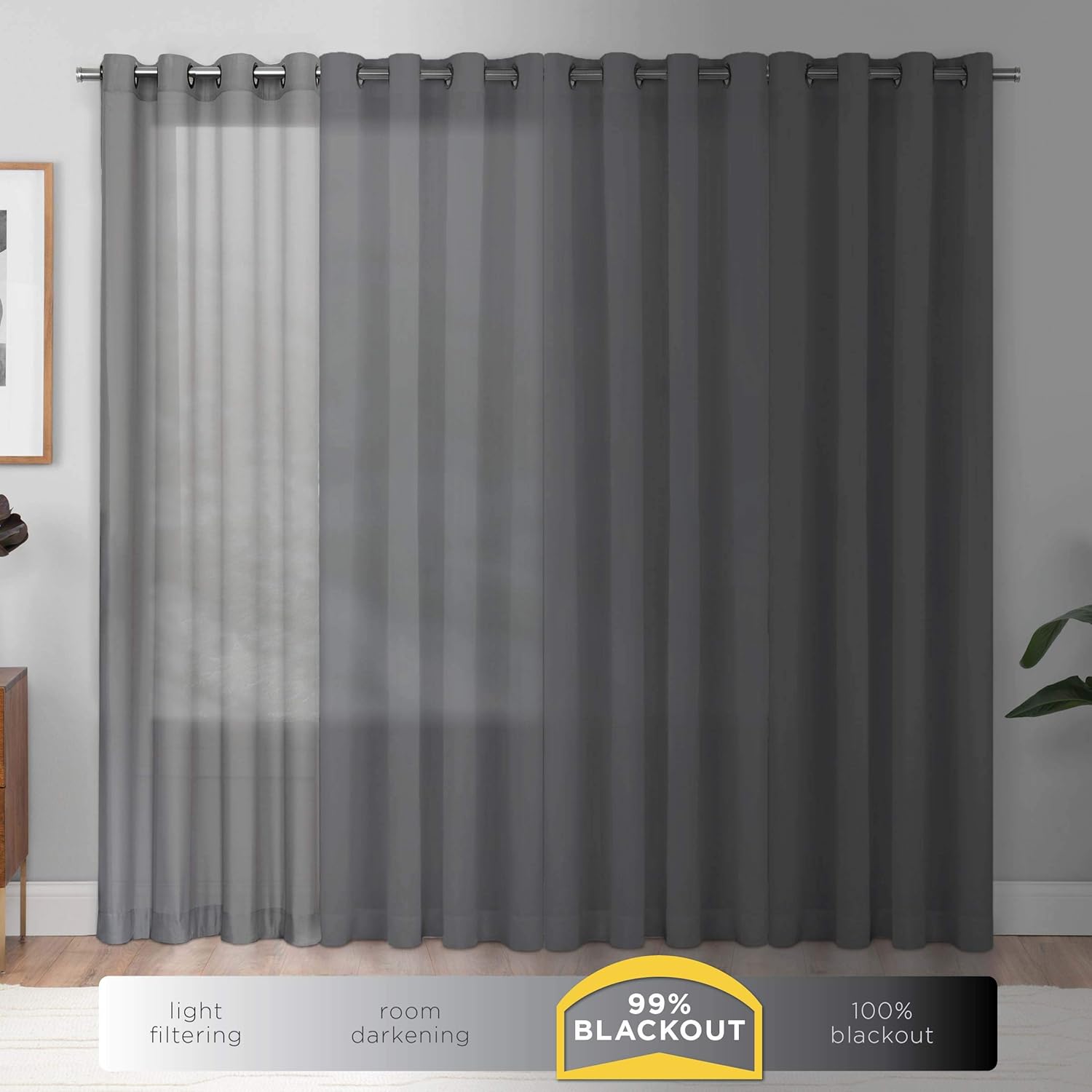ECLIPSE Blackout Curtains for Bedroom-Darrell 37" x 84" Insulated Darkening Single Panel Rod Pocket Window Treatment Living Room, Grey