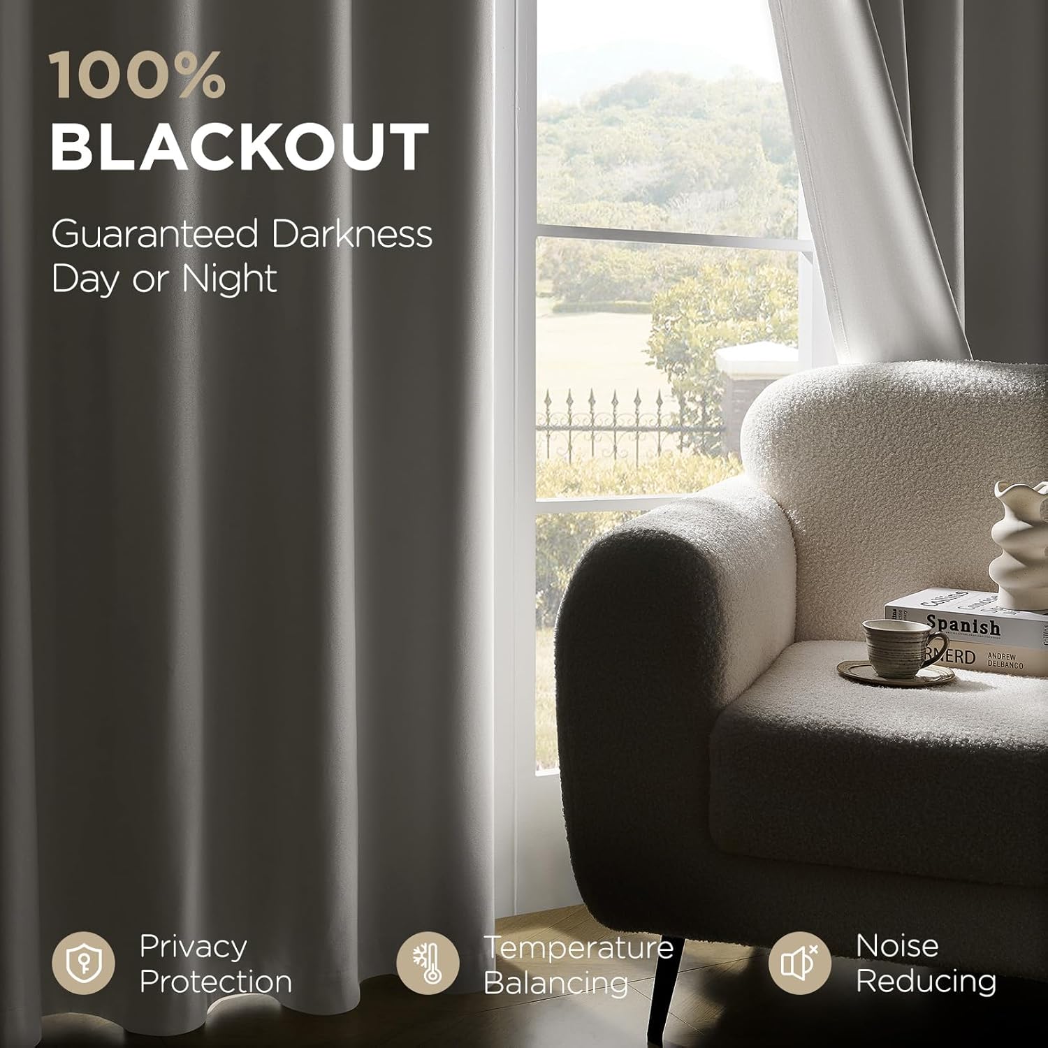 Joydeco White Blackout Curtains 96 Inches Long - 100% Blackout Curtain 2 Panel Set, Rod Pocket & Back Tabs Thermal Insulated Window Drapes for Bedroom Living Room (Pure White,52" Wx96 L)