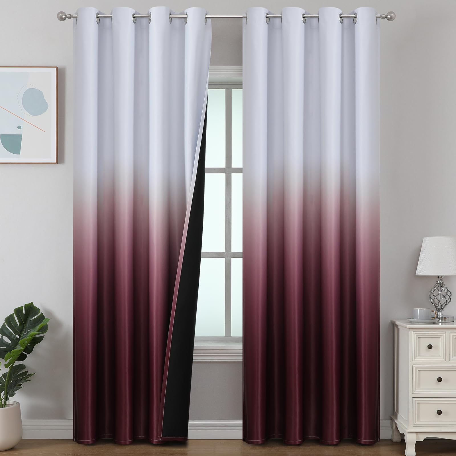 Estelar Textiler Black and Greyish White Blackout Curtains for Bedroom, Ombre Black out Curtains 84 Inch long for Living Room,Room Darkening Thermal Insulated Grommet Window Drapes,52x84 Inch,2 Panels
