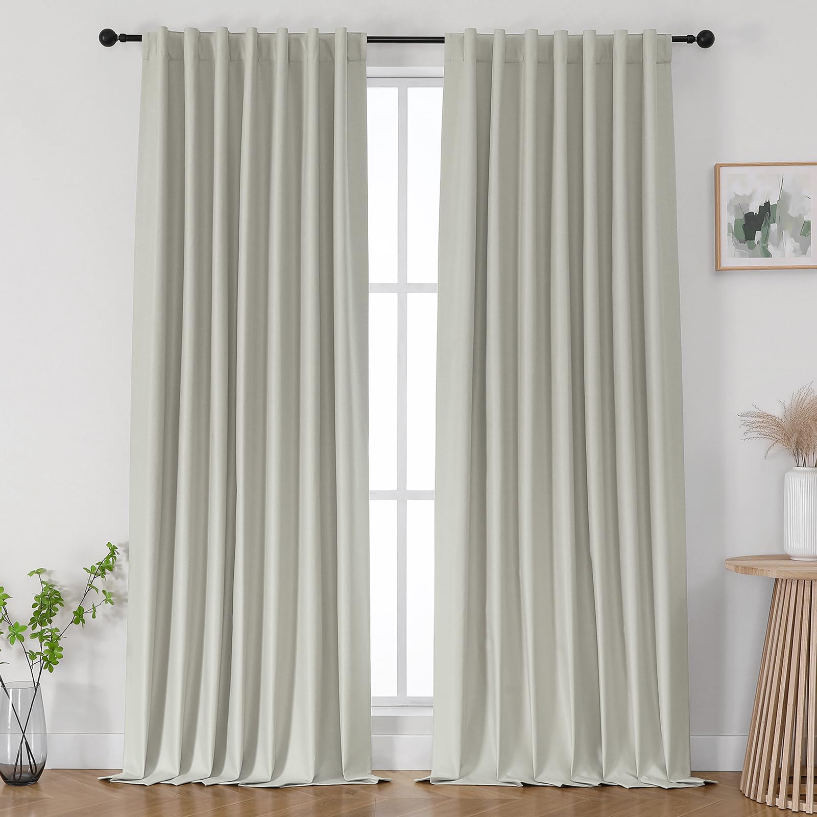 Joydeco White Blackout Curtains 96 Inches Long - 100% Blackout Curtain 2 Panel Set, Rod Pocket & Back Tabs Thermal Insulated Window Drapes for Bedroom Living Room (Pure White,52" Wx96 L)