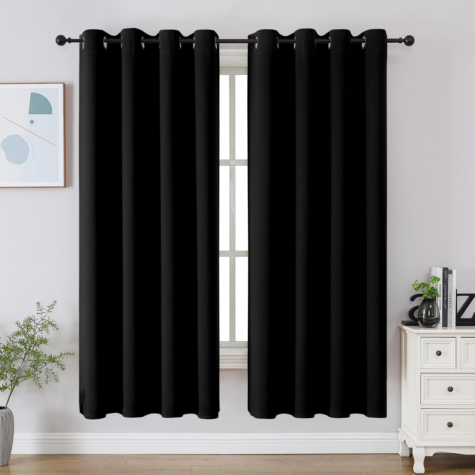 CUCRAF Black Blackout Curtains 72 Inches Long, Thermal Insulated Noise Reducing Grommet Window Drapes for Bedroom & Living Room(52x72 Inch, 2 Panels)