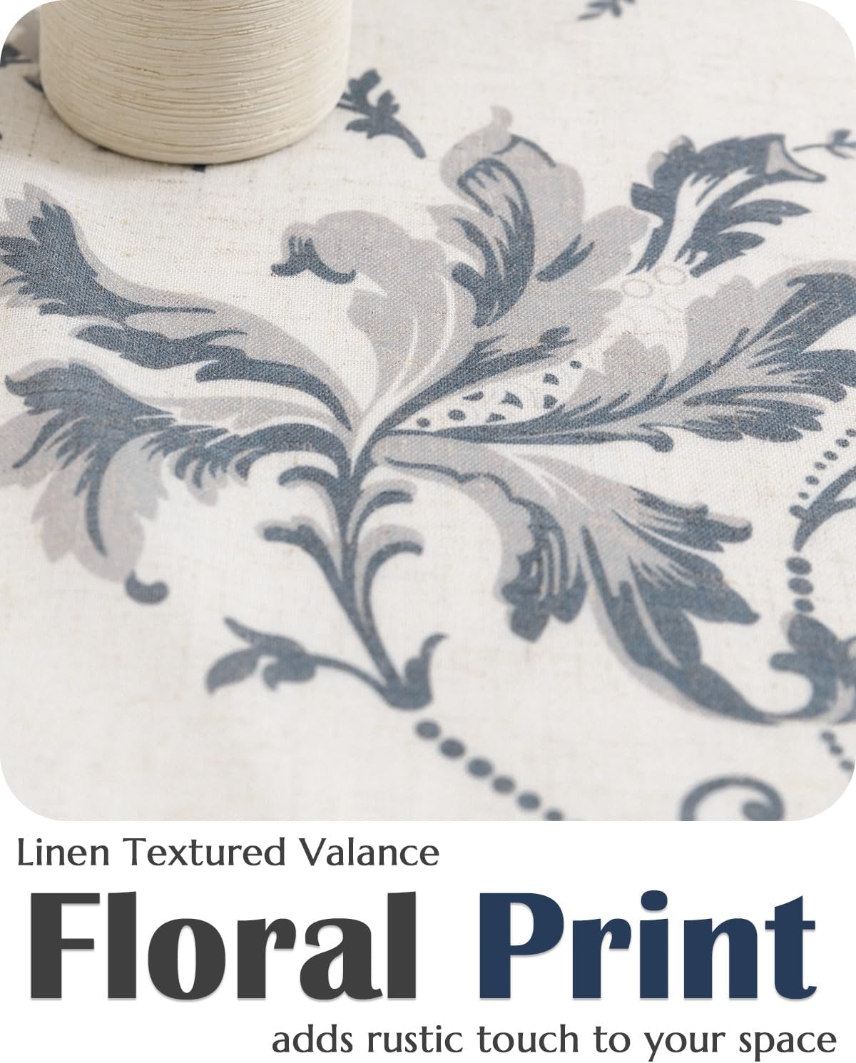 jinchan Linen Kitchen Curtains 24 Inch Vintage Floral Tier Curtains Farmhouse Cottage Cafe Rod Pocket Country Small Window for Laundry Room Bathroom RV 2 Panels Blue on Beige