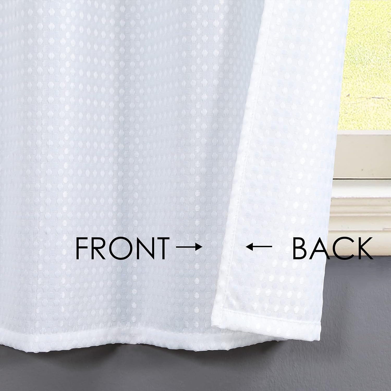 Home Queen White Water Resistant Bathroom Window Curtain, Waffle Textured Half Tier Curtains for Kitchen Cafe, 36" W X 45" L Inches, Set of 2