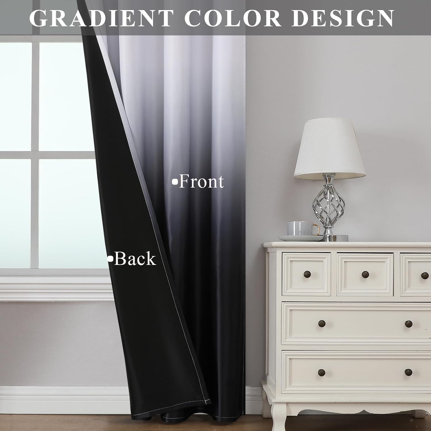 Estelar Textiler Black and Greyish White Blackout Curtains for Bedroom, Ombre Black out Curtains 84 Inch long for Living Room,Room Darkening Thermal Insulated Grommet Window Drapes,52x84 Inch,2 Panels