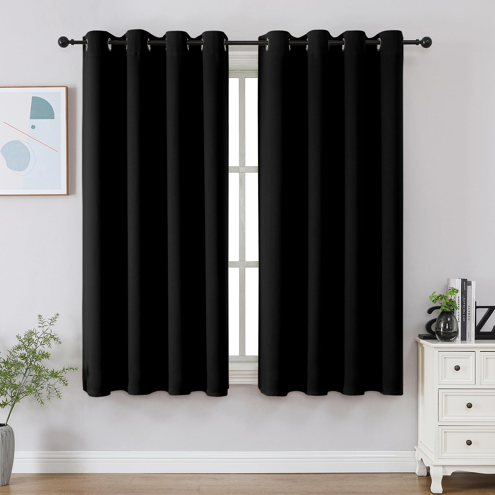 CUCRAF Black Blackout Curtains 72 Inches Long, Thermal Insulated Noise Reducing Grommet Window Drapes for Bedroom & Living Room(52x72 Inch, 2 Panels)