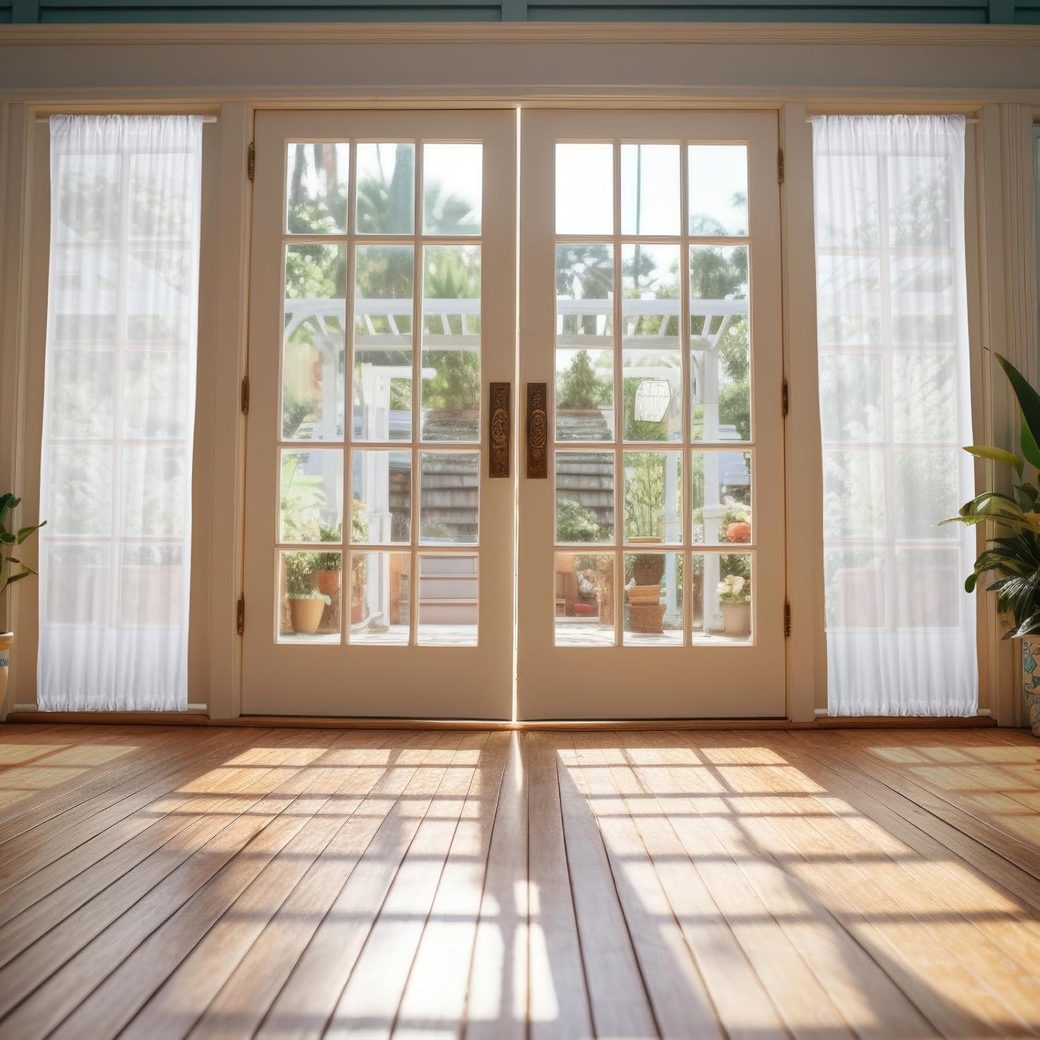 Buryeah 2 Panels French Door Sheer Curtains White Sheer Sidelight Curtain Light Filtering Block Privacy for Front Door Window Entry Front Foyer(36 x 78 Inch)