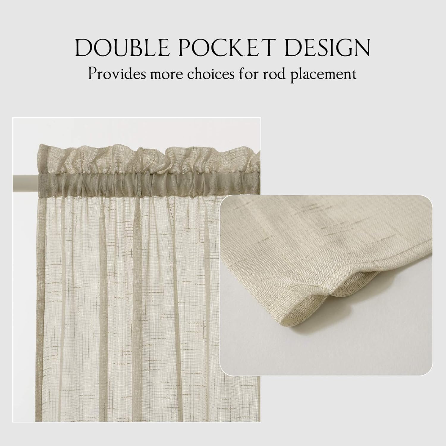 MIULEE 2 Panels Natural French Door Sheer Curtains Linen Textured Window Treatment for Light Filtering with Tieback W 25 x L 40 Inches