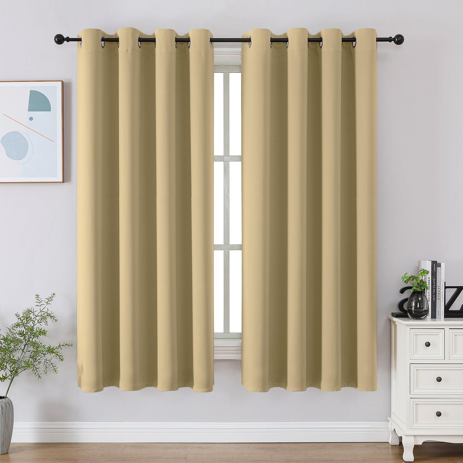 CUCRAF Black Blackout Curtains 72 Inches Long, Thermal Insulated Noise Reducing Grommet Window Drapes for Bedroom & Living Room(52x72 Inch, 2 Panels)