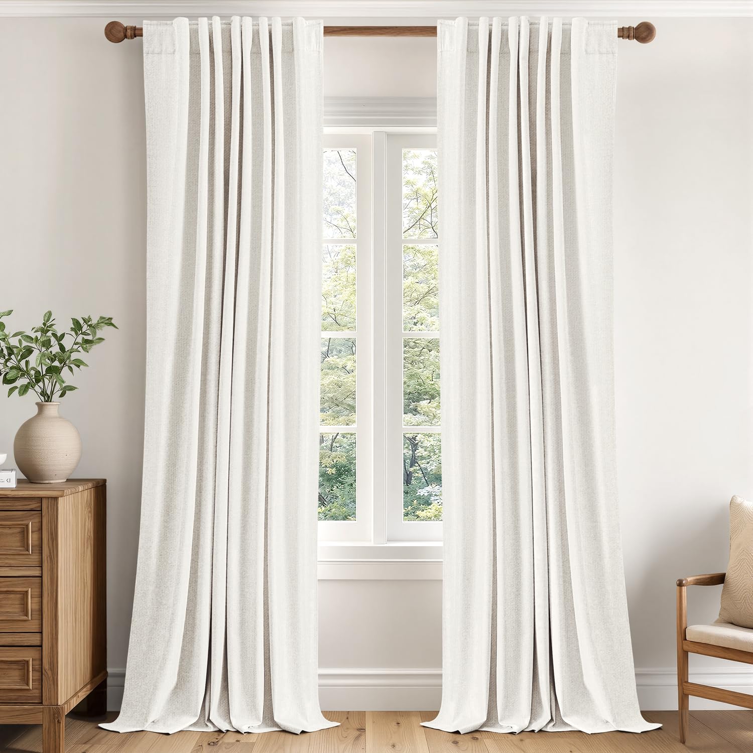 MIULEE 100% Blackout Linen Curtains for Bedroom 84 inches Long, Thermal Insulated Room Darkening Black Out Drapes for Living Room, Back Tab Rod Pocket, 2 Panels Set, 40 Wide x 84 Length, Cream