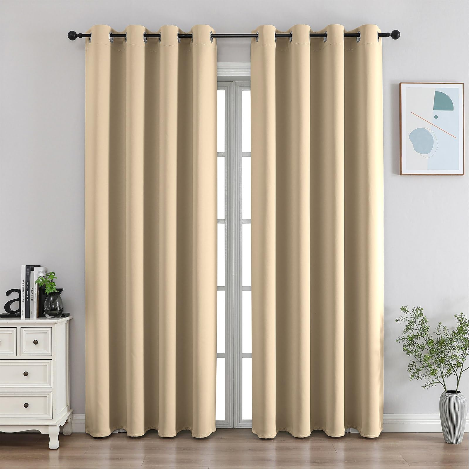 CUCRAF Black Blackout Curtains 72 Inches Long, Thermal Insulated Noise Reducing Grommet Window Drapes for Bedroom & Living Room(52x72 Inch, 2 Panels)