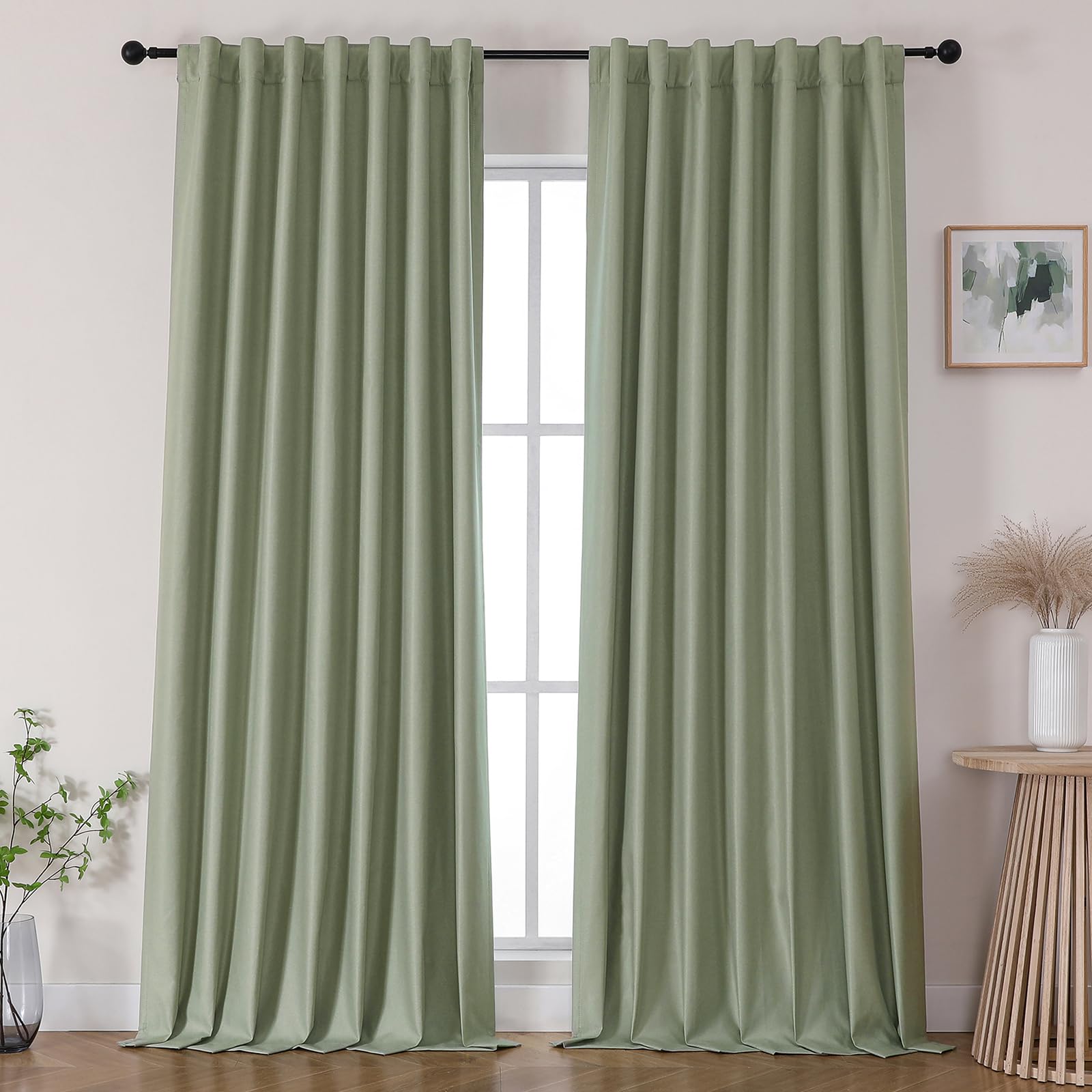 Joydeco White Blackout Curtains 96 Inches Long - 100% Blackout Curtain 2 Panel Set, Rod Pocket & Back Tabs Thermal Insulated Window Drapes for Bedroom Living Room (Pure White,52" Wx96 L)