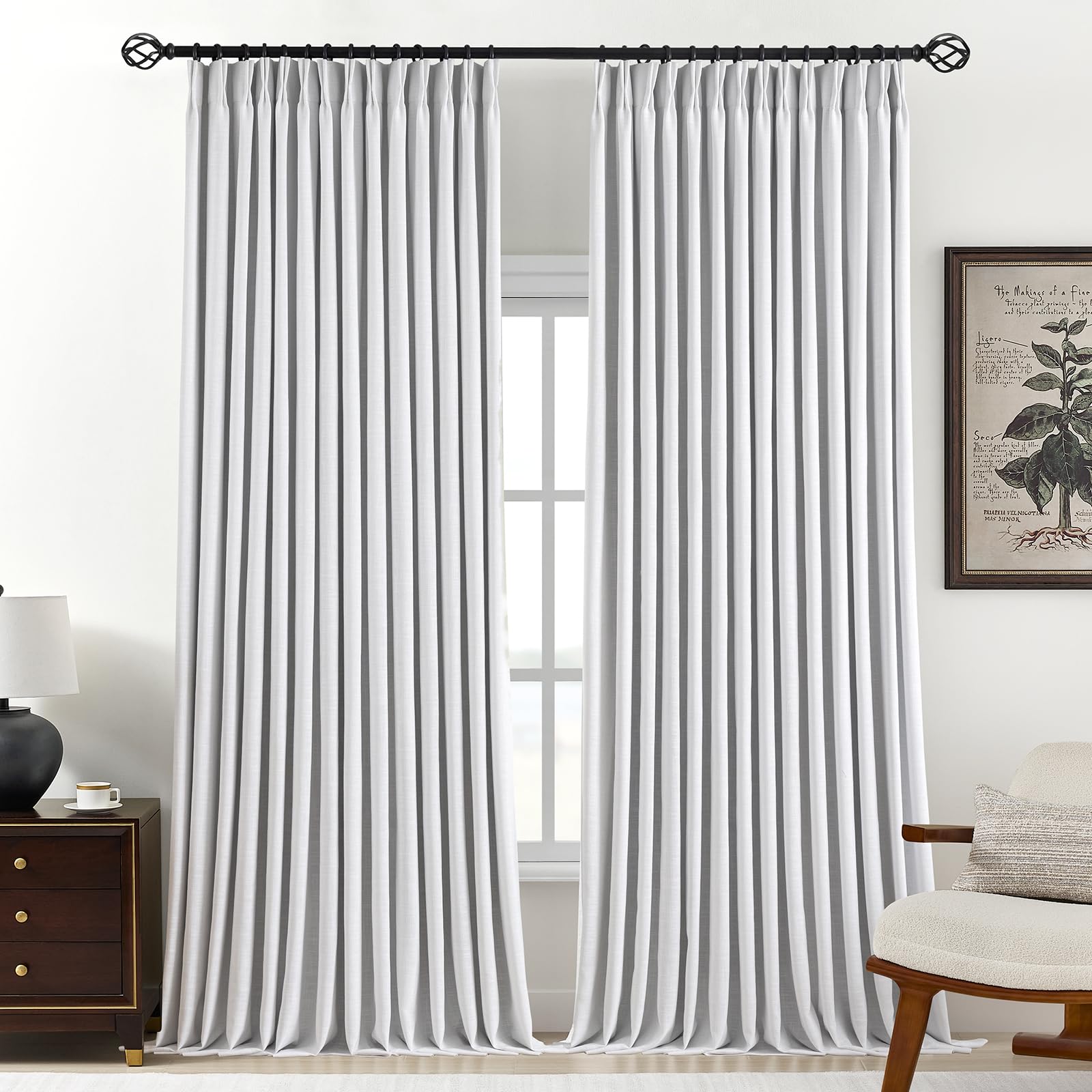 Pinch Pleated Curtains 100% Blackout Linen Curtains 95 Inches Long for Bedroom Living Room, Natural Memory Trained Thermal Insulated Room Darkening Window Pleat Drapes with Hooks, 2 Panels, 40"Wx95"L