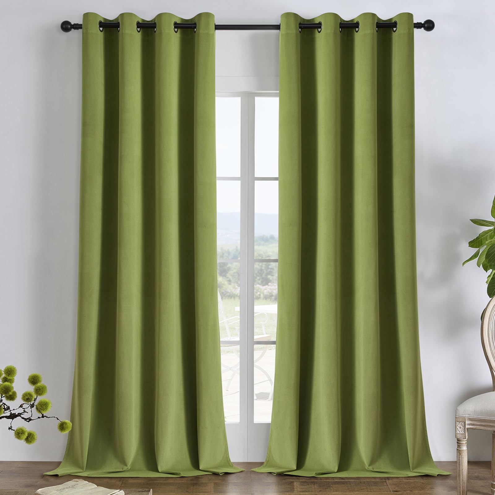 Joydeco Black 100% Blackout Curtains 84 Inch 2 Panels, Luxury Thermal Insulated Black Velvet Curtains for Bedroom Living Room, Soundproof Blackout Window Drapes, Rod Pocket & Back Tab (52W x 84L)