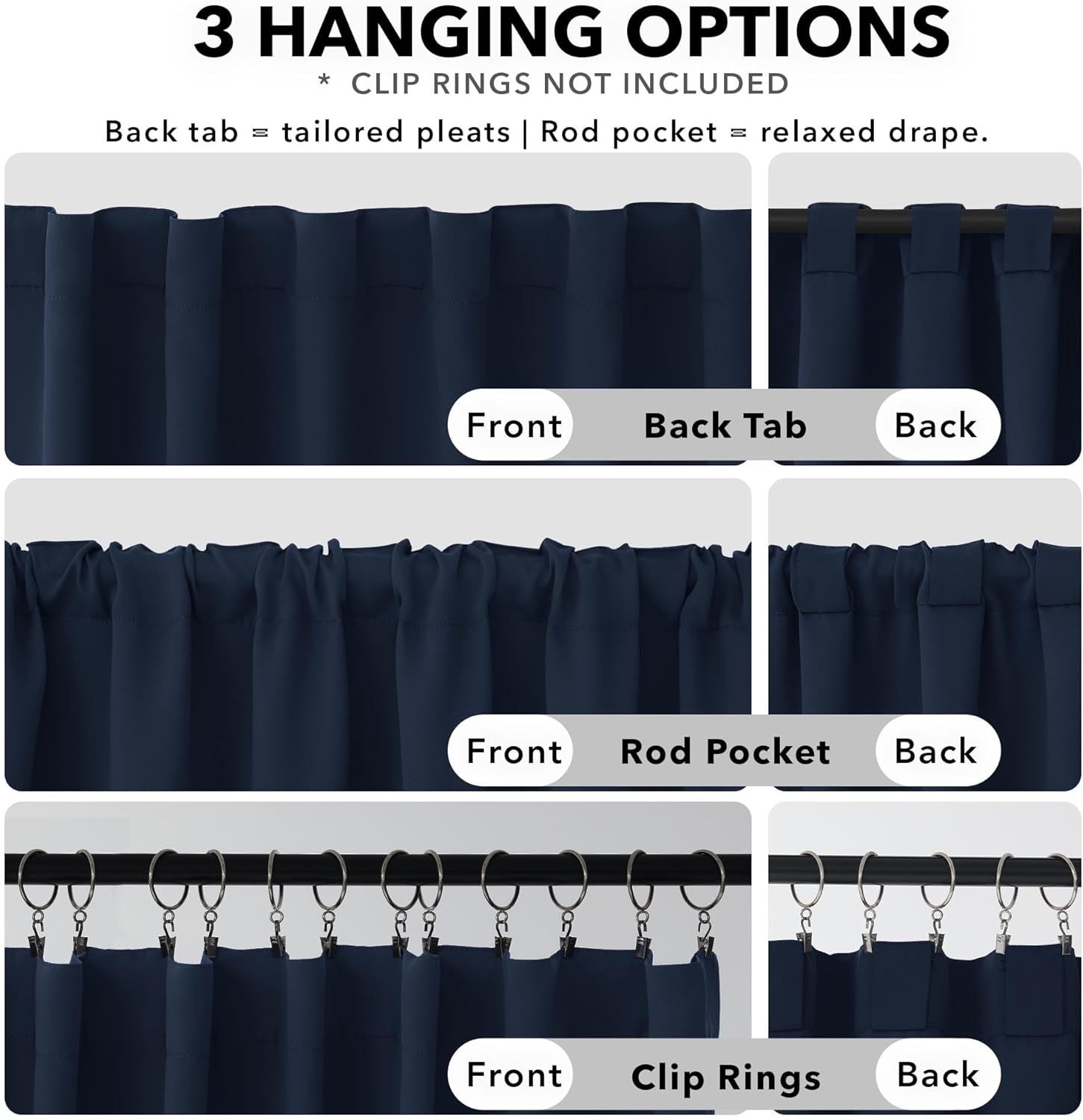 Deconovo Blackout Curtains, Thermal Insulated, W70 x L84 2 Panels, Back Tab, Machine Washable, Room-Darkening Drapes for Bedroom/Living Room Navy Blue